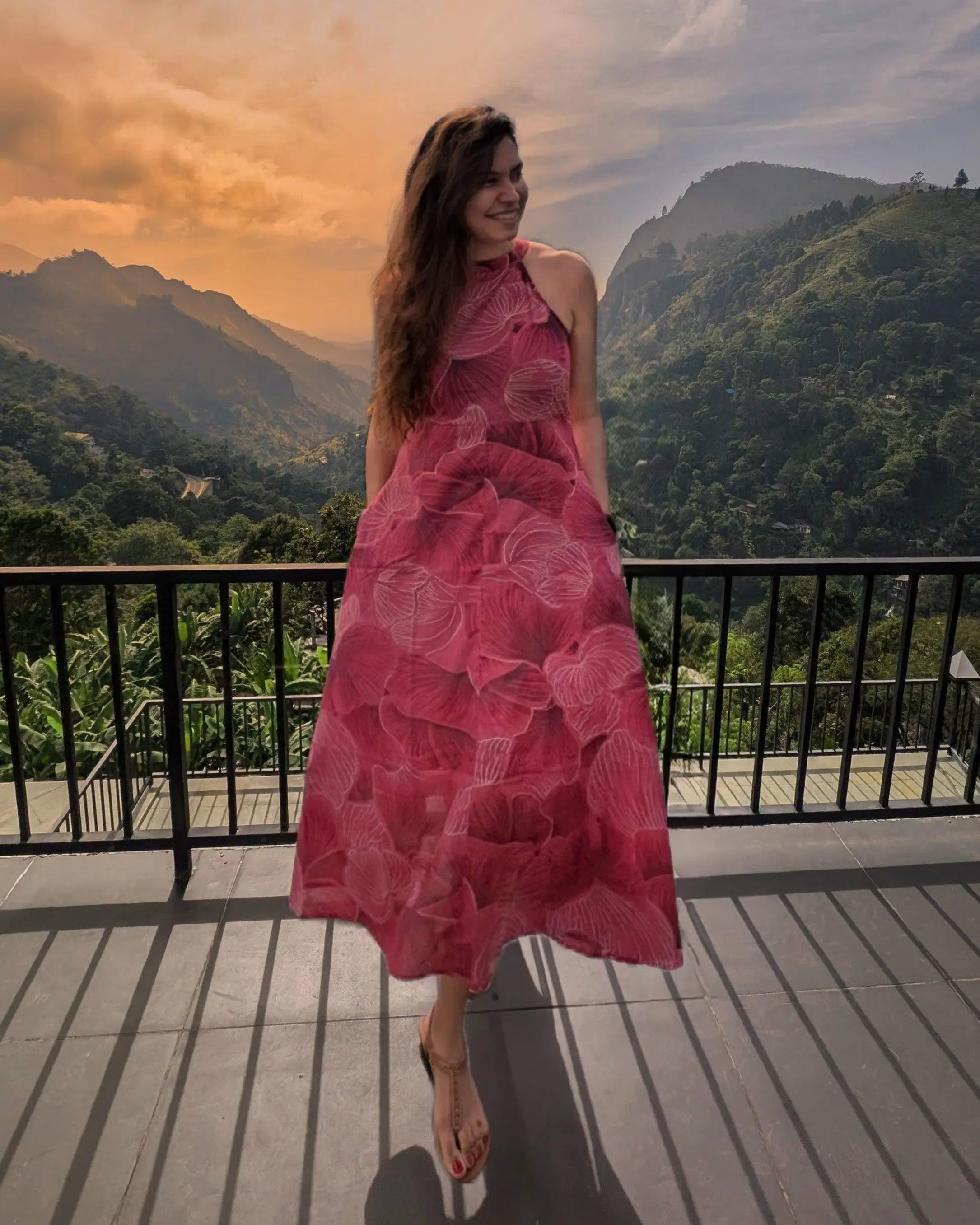 Siena Pink Halter Dress for Women in Muslin Cotton Nimbu