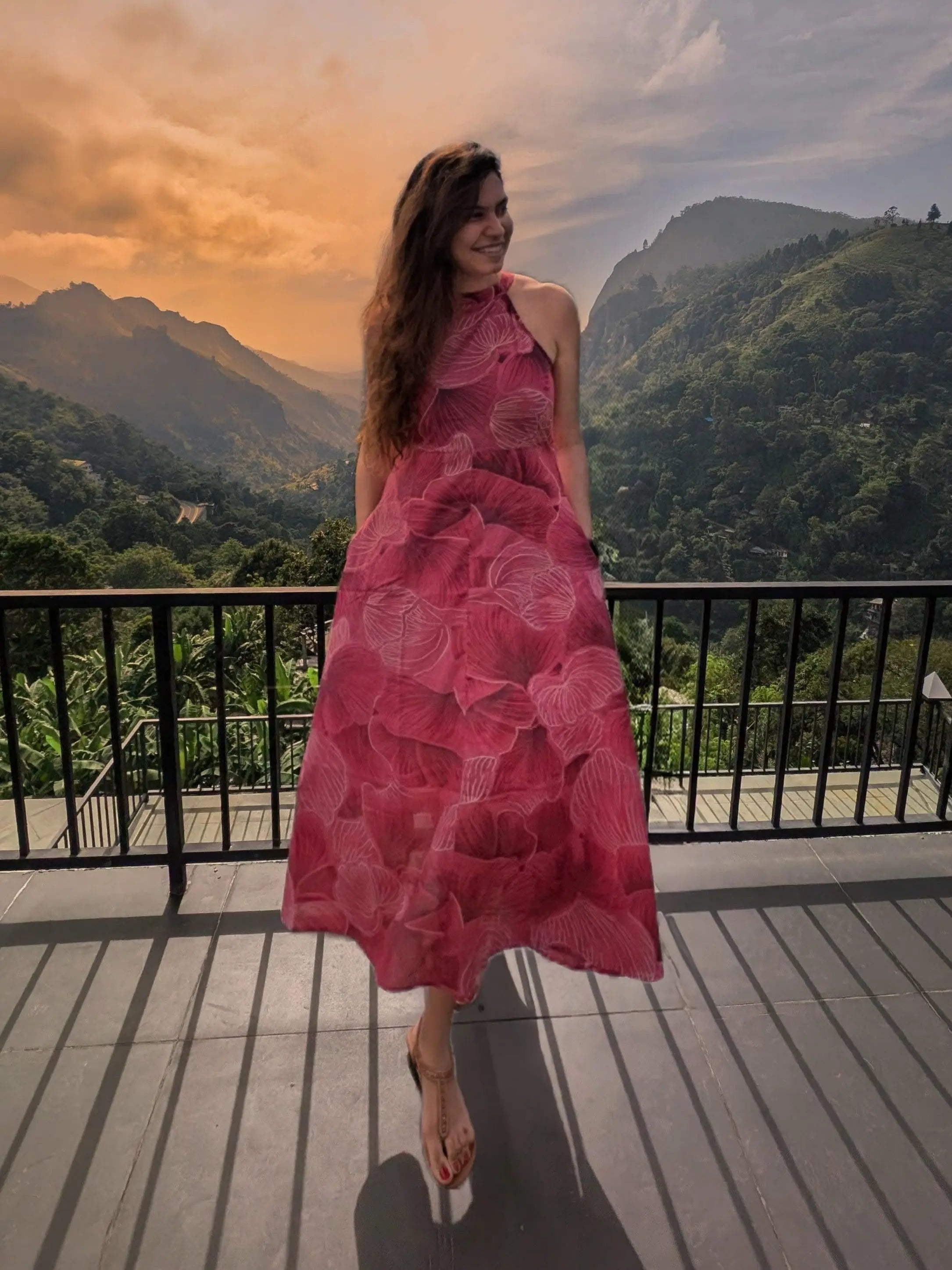 Siena Pink Halter Dress for Women in Muslin Cotton Nimbu