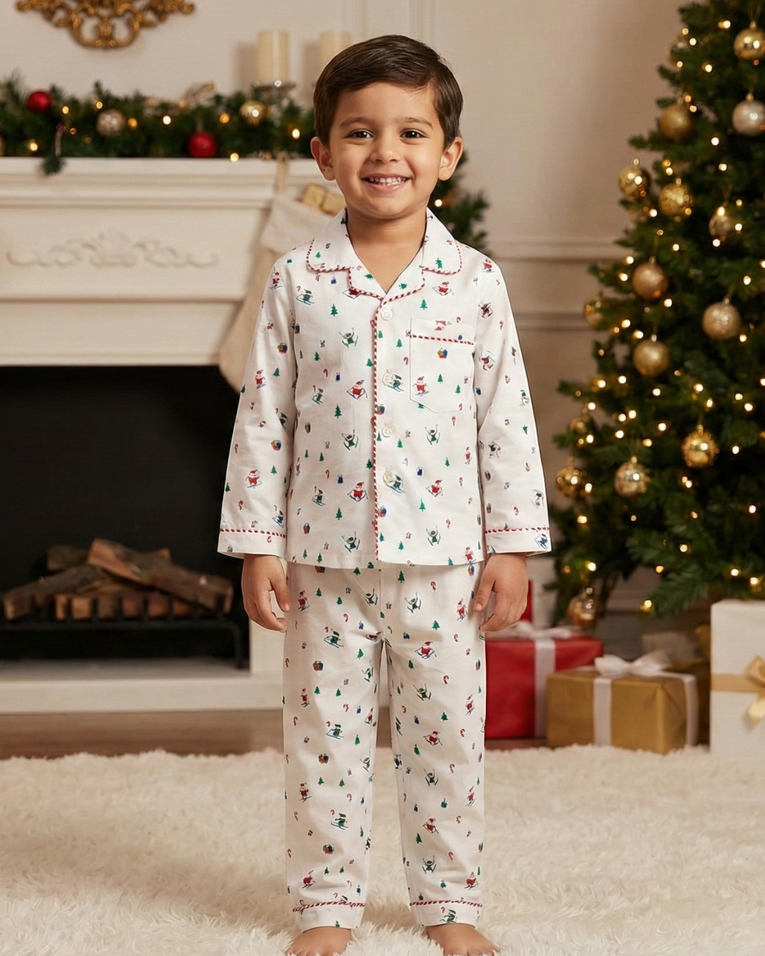 Snowy Santa Kids Unisex PJs in Cotton Nimbu