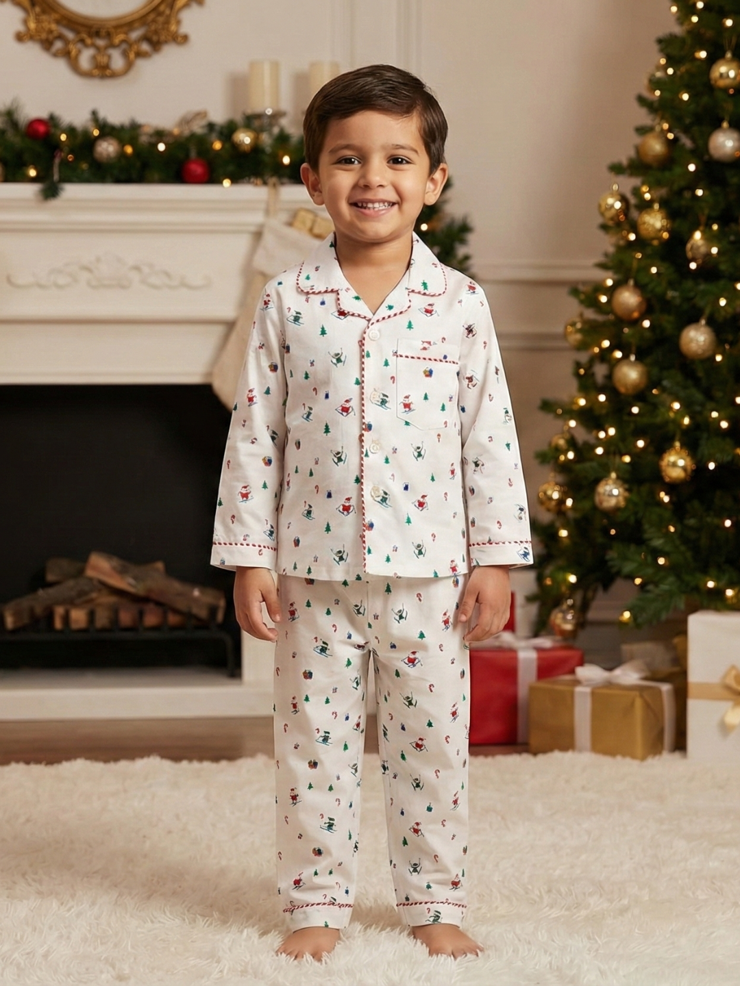 Snowy Santa Kids Unisex PJs in Cotton Nimbu