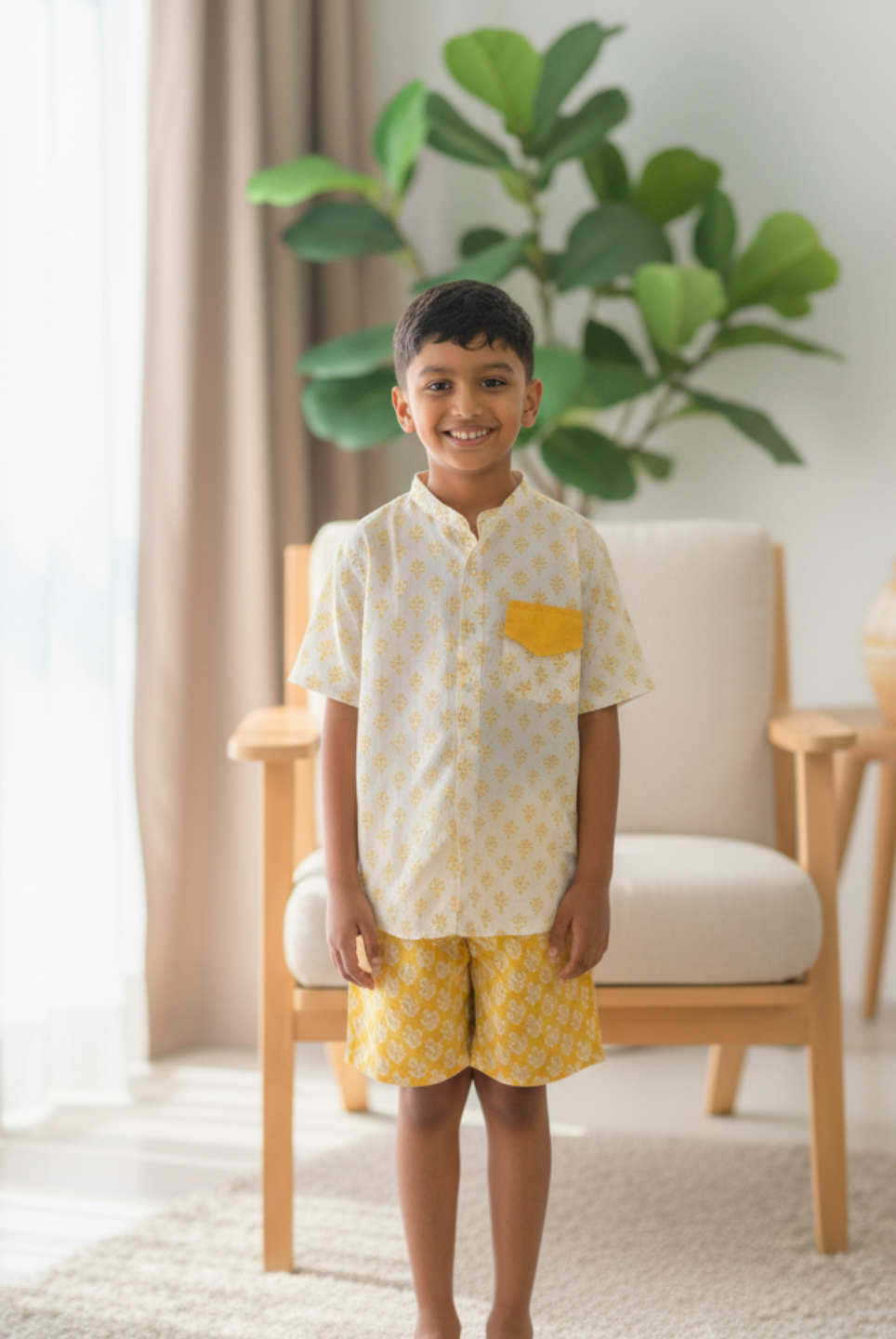 Soft Breeze Unisex Cotton Shirt and short set Nimbu
