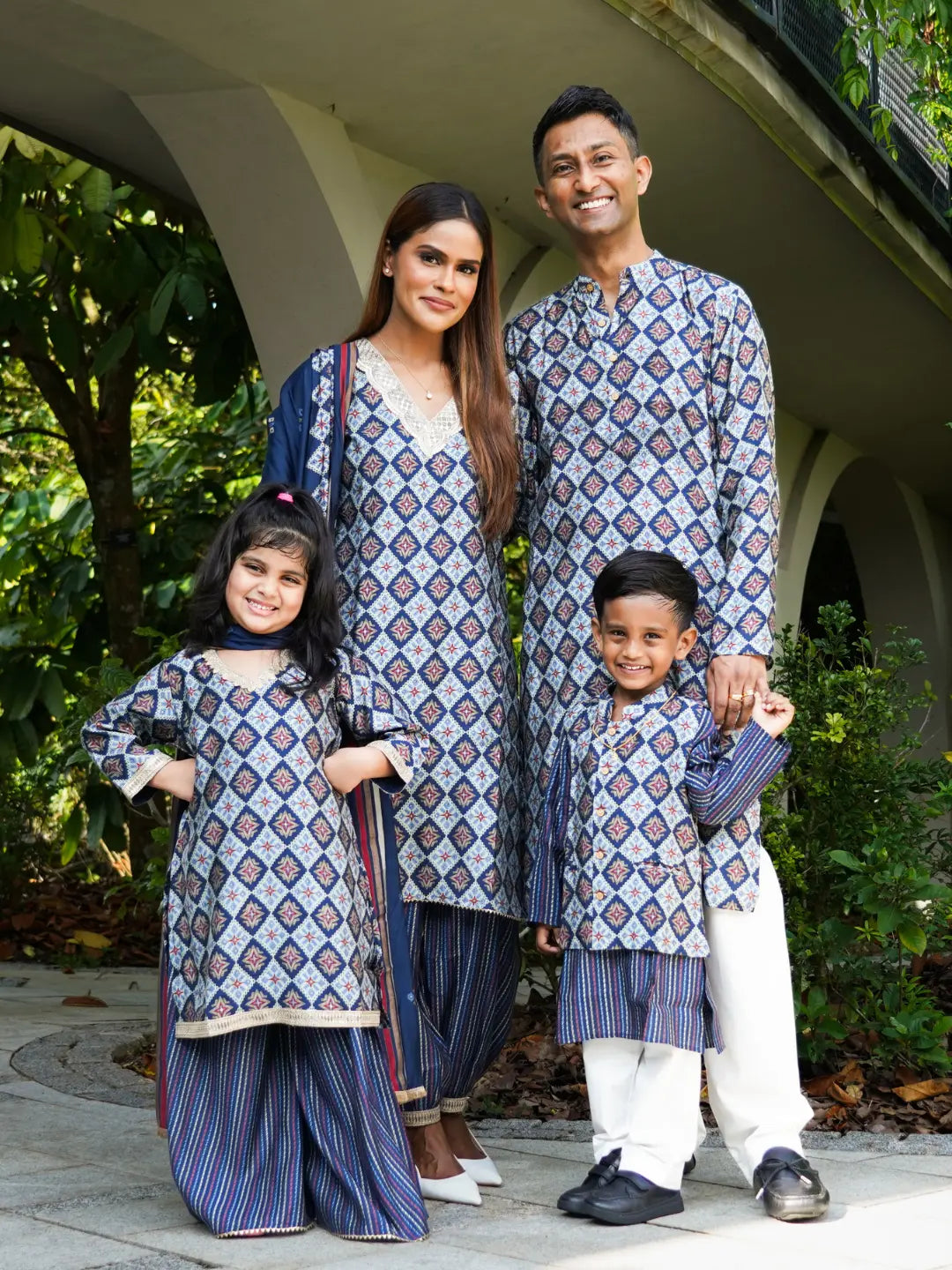 Tara Blue Girls Choga Style Kurta & Palazzo Set in Muslin Cotton Nimbu