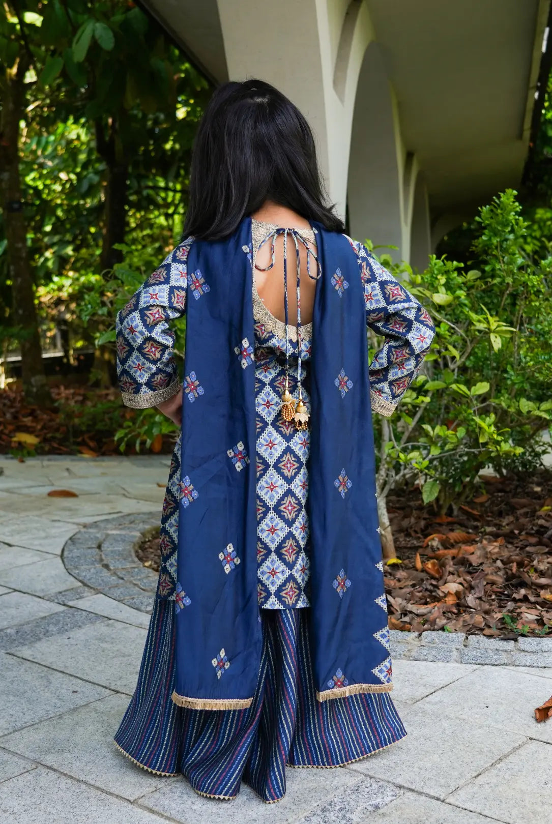 Tara Blue Girls Choga Style Kurta & Palazzo Set in Muslin Cotton Nimbu