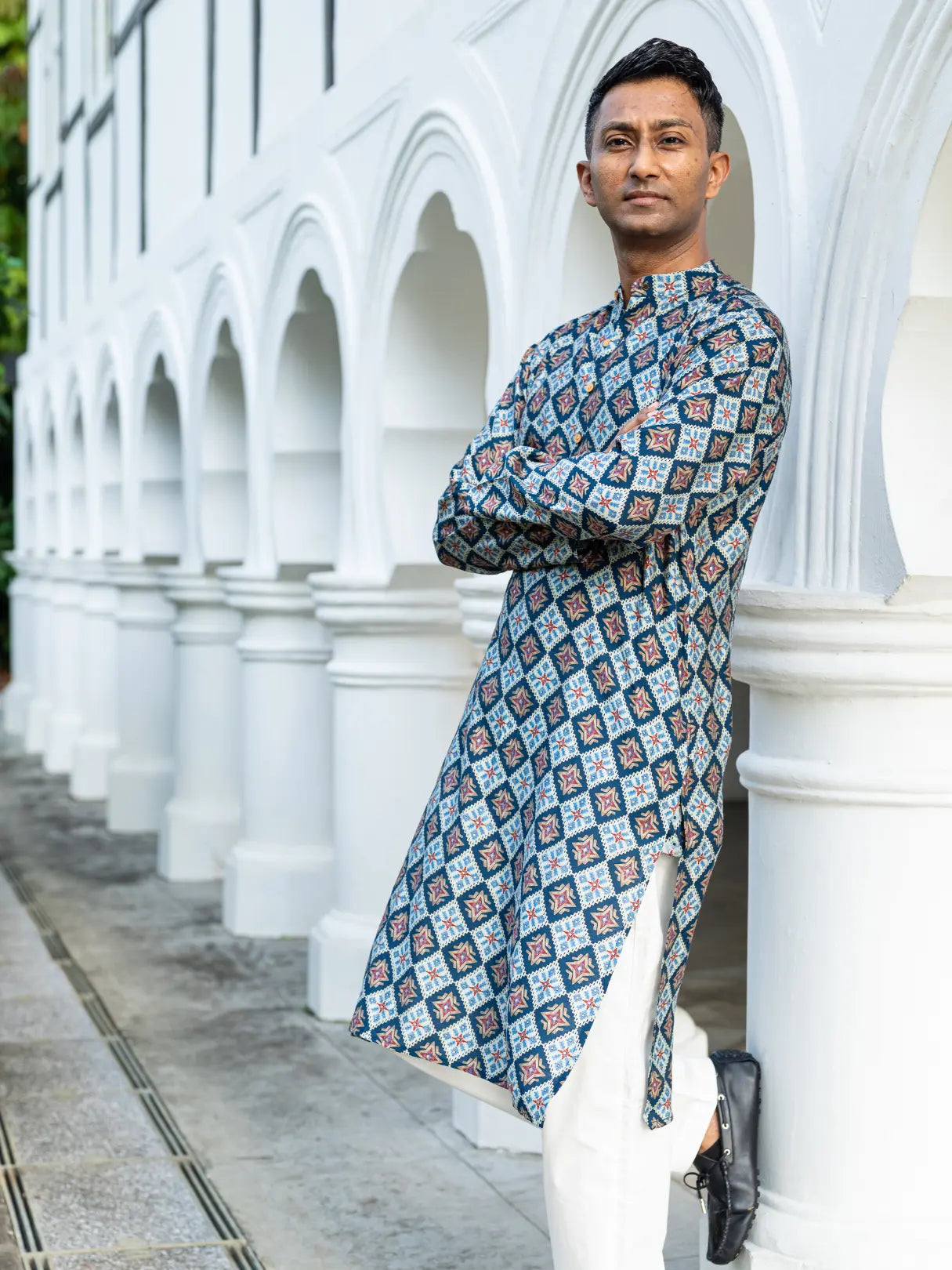 Tara Blue Men's Kurta Pajama Set in Muslin Cotton Nimbu