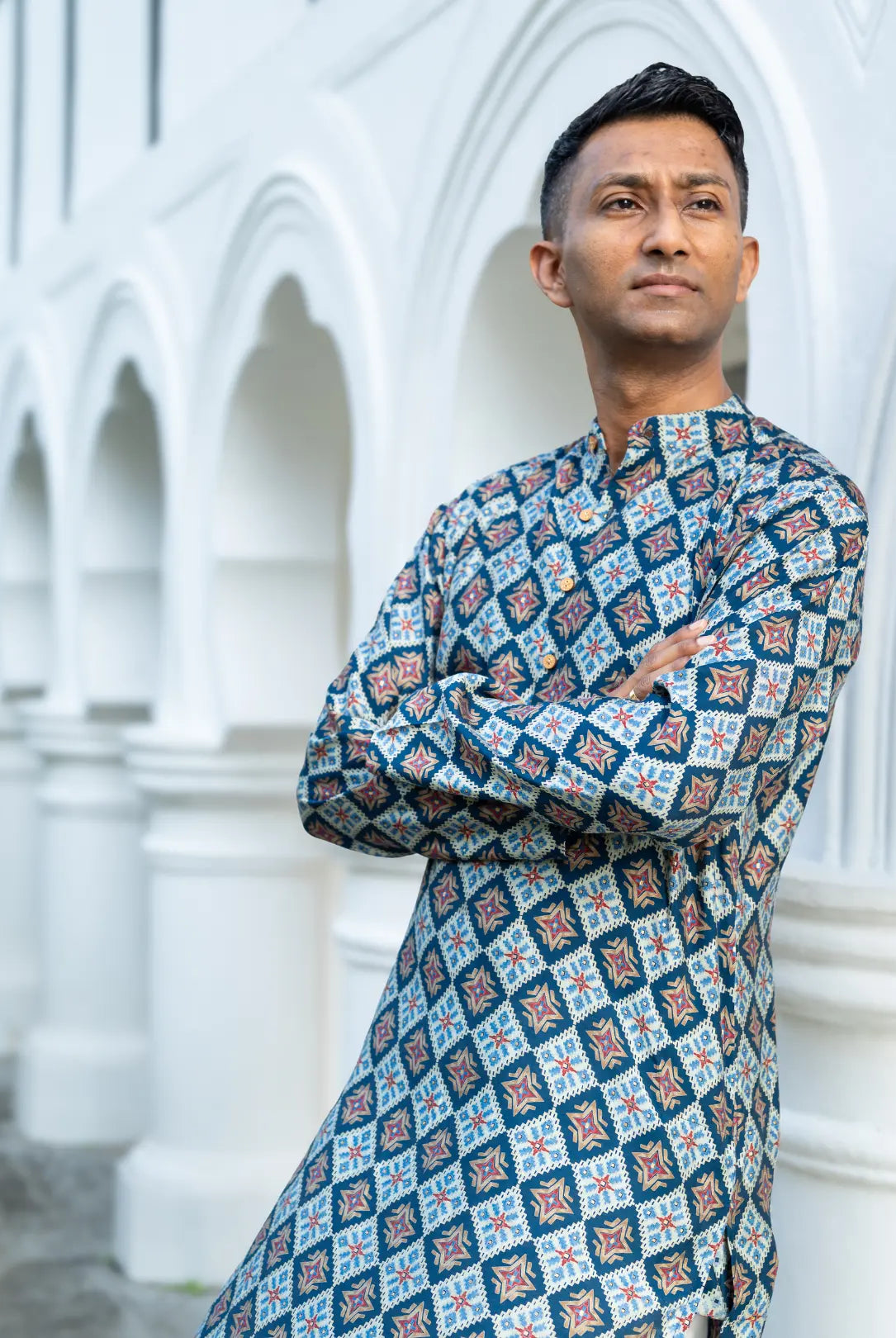 Tara Blue Men's Kurta Pajama Set in Muslin Cotton Nimbu