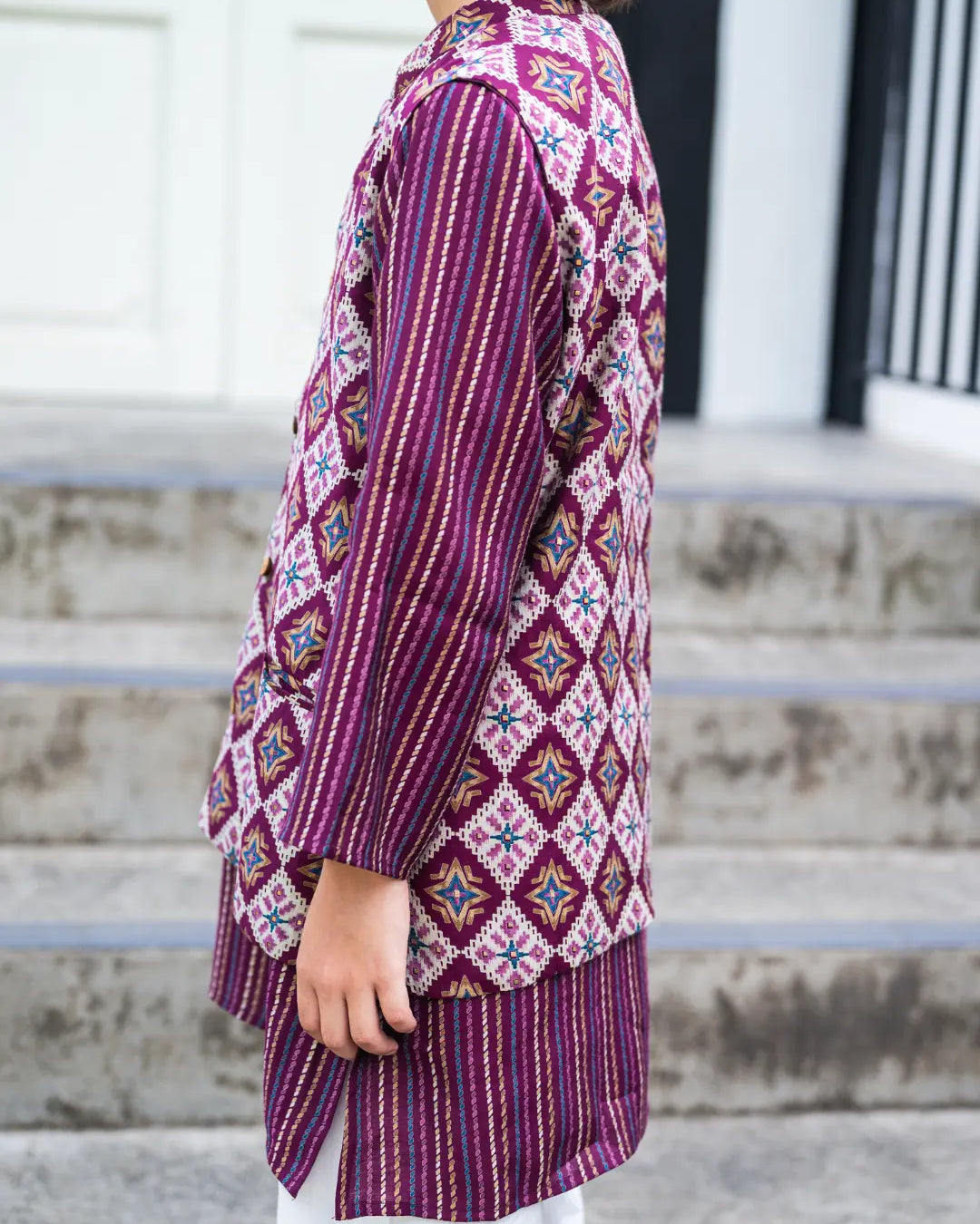 Tara Purple Boys Kurta Pajama Jacket in Muslin Cotton Nimbu