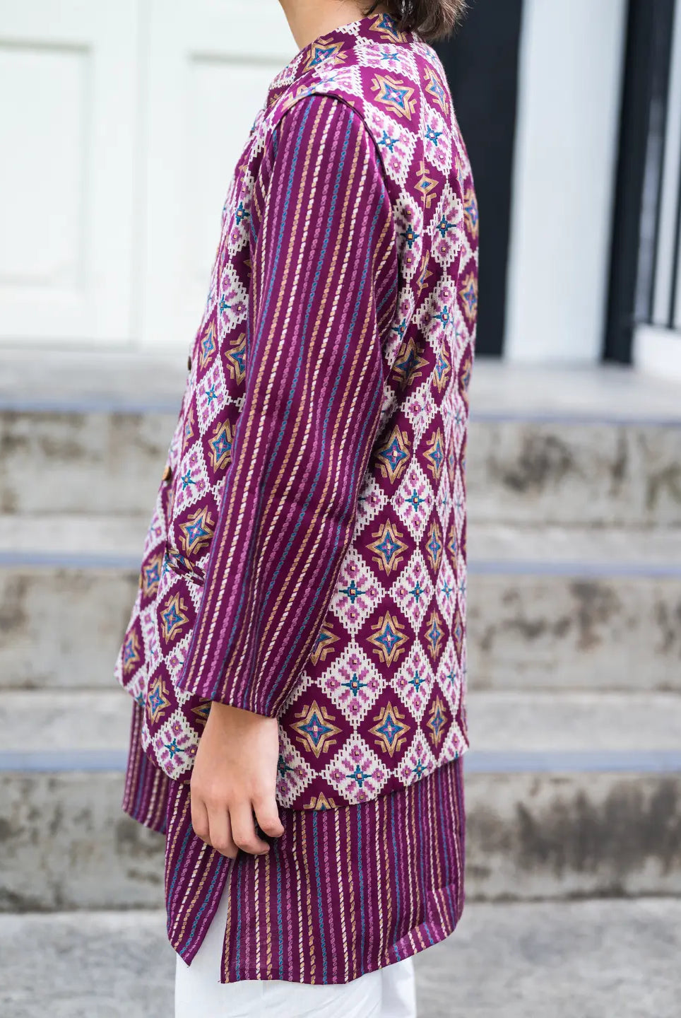 Tara Purple Boys Kurta Pajama Jacket in Muslin Cotton Nimbu