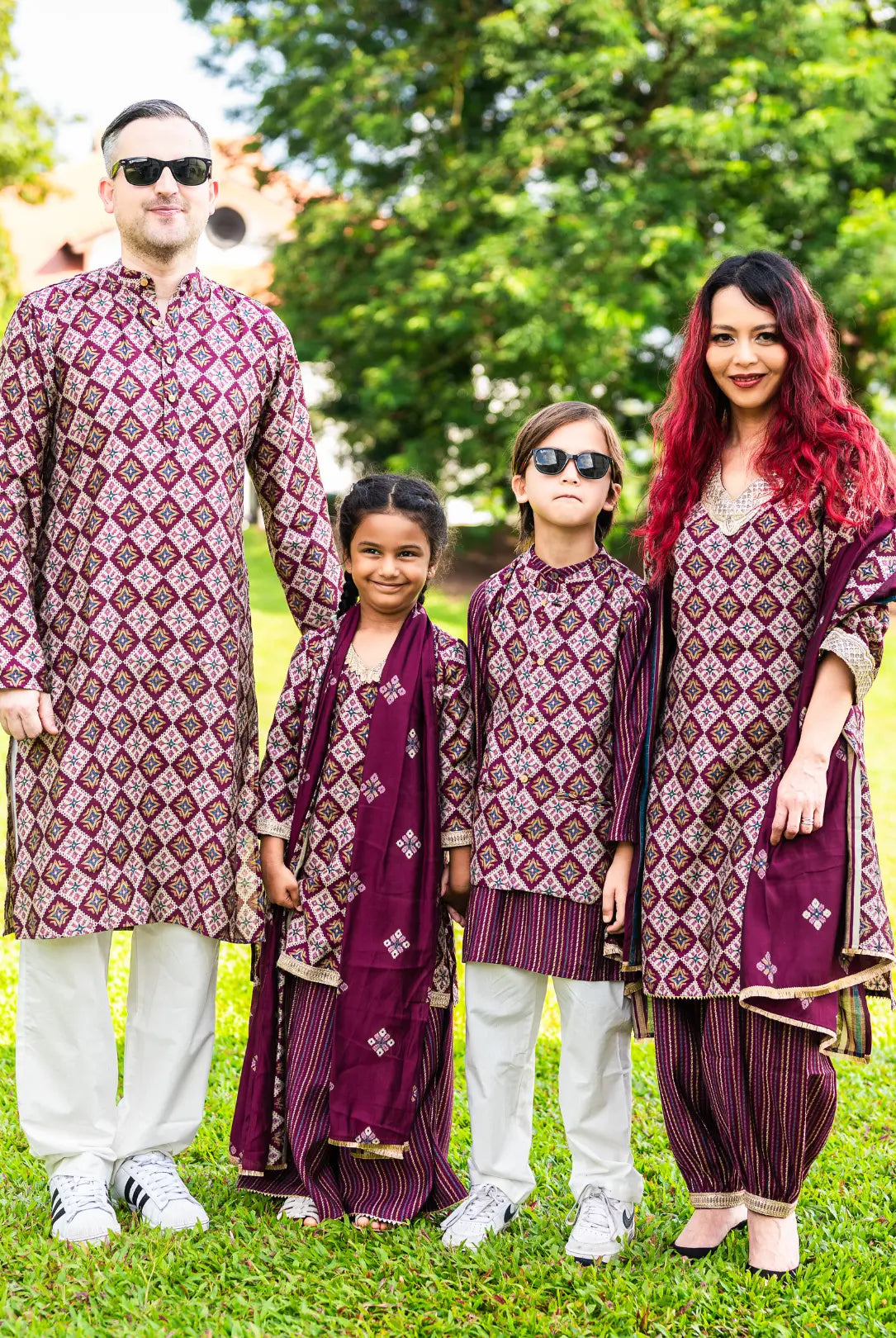 Tara Purple Girls Choga Style Kurti & Palazzo Set in Muslin Cotton Nimbu