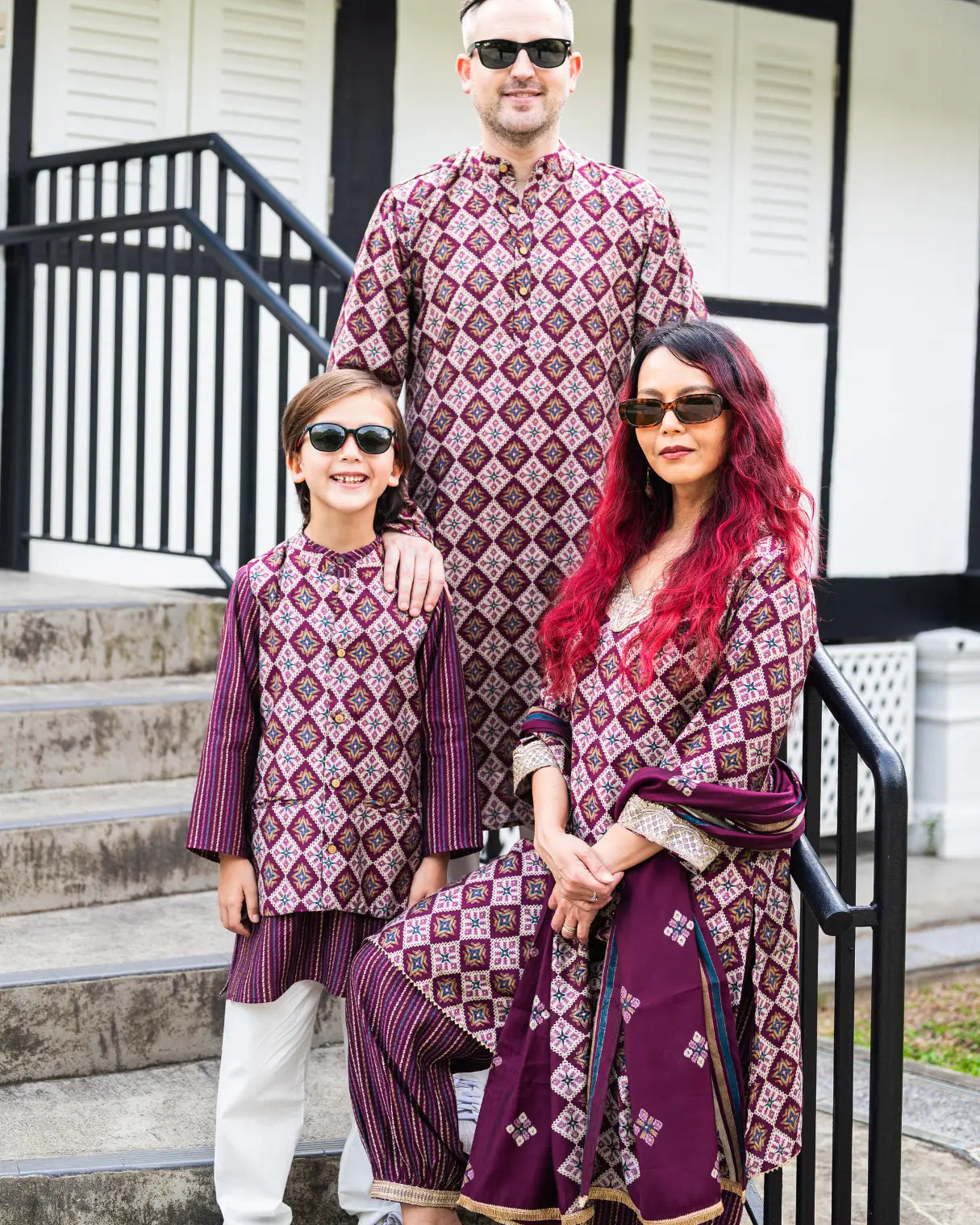 Tara Purple Women's Choga Style Kurti & Salwar Set in Muslin Cotton with Matching Dupatta Nimbu