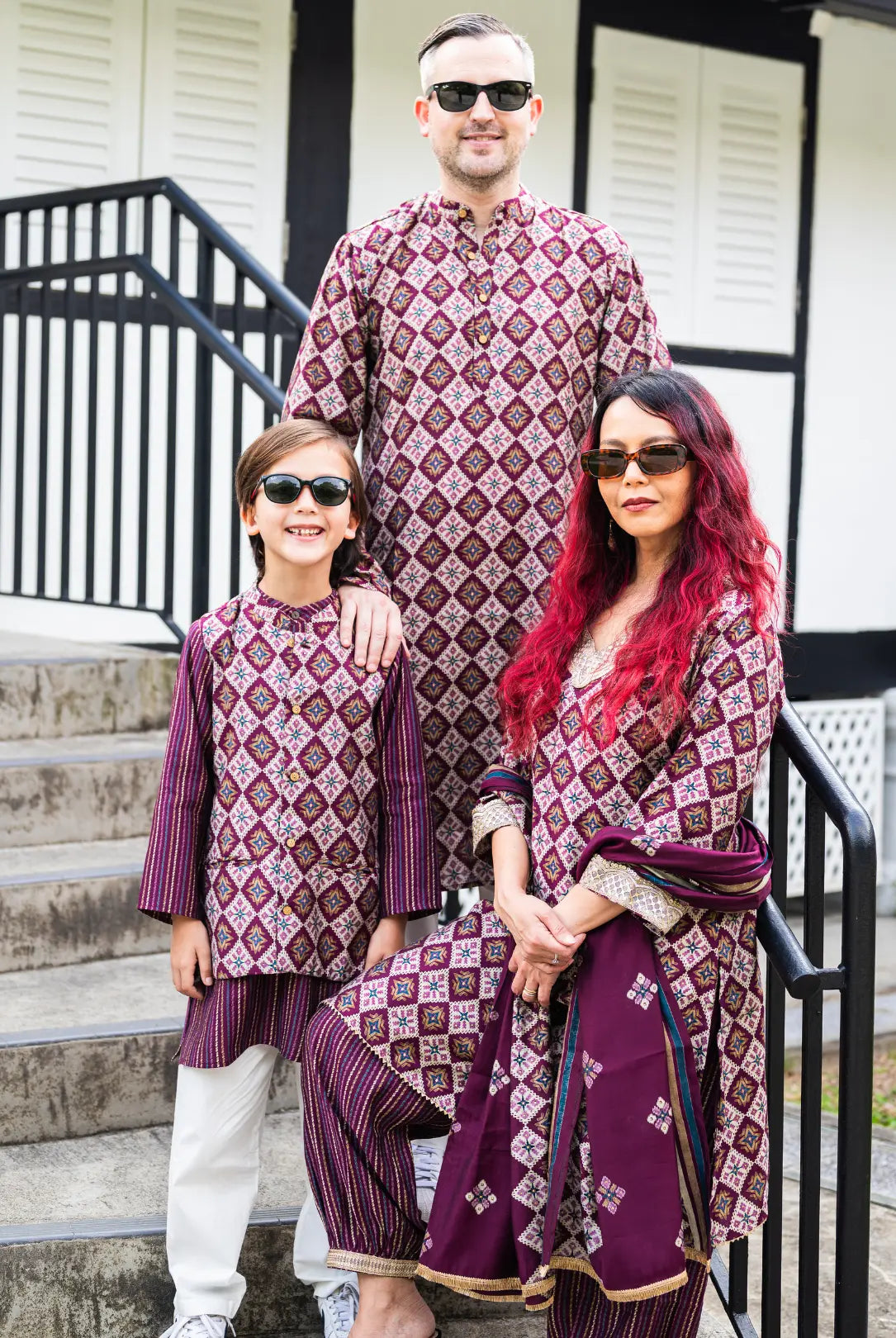 Tara Purple Women's Choga Style Kurti & Salwar Set in Muslin Cotton with Matching Dupatta Nimbu