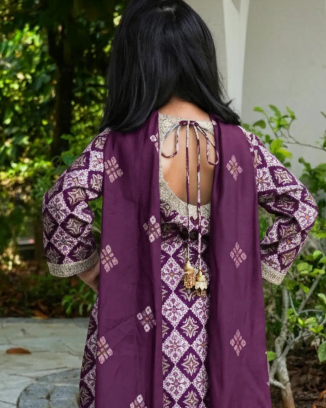 Tara Purple Girls Choga Style Kurti & Palazzo Set in Muslin Cotton Nimbu