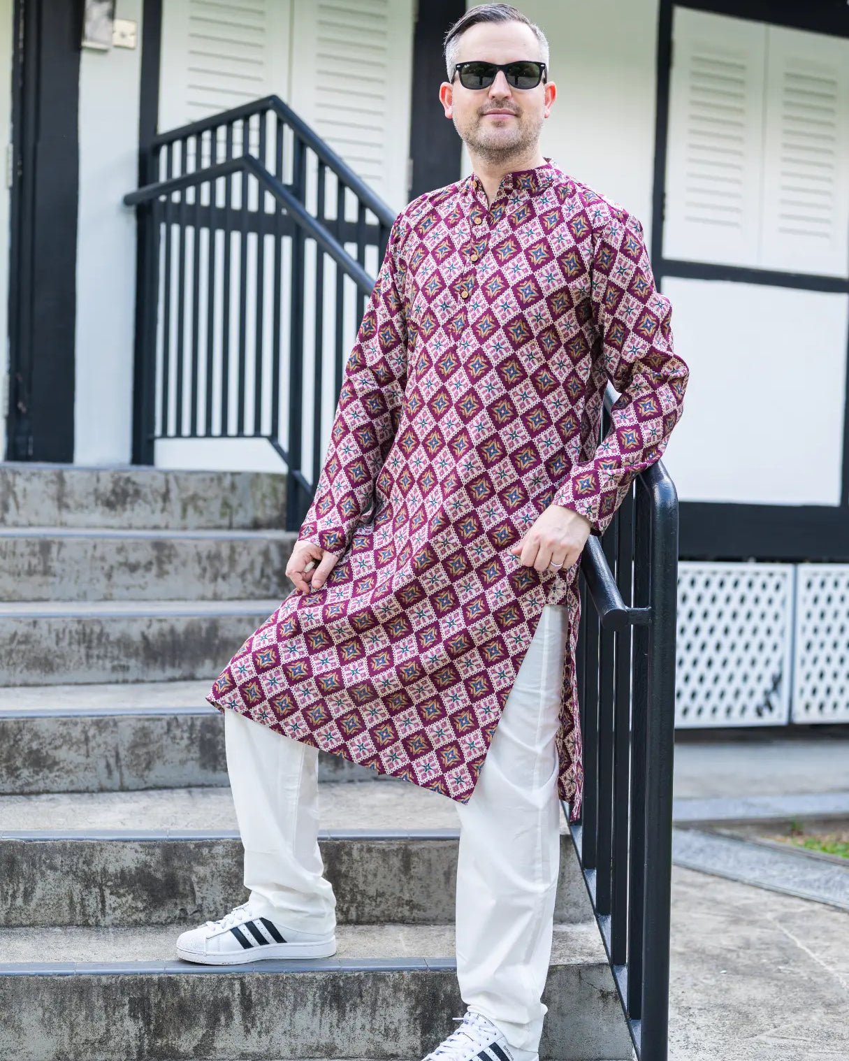 Tara Purple Men's Kurta Pajama Set in Muslin Cotton Nimbu