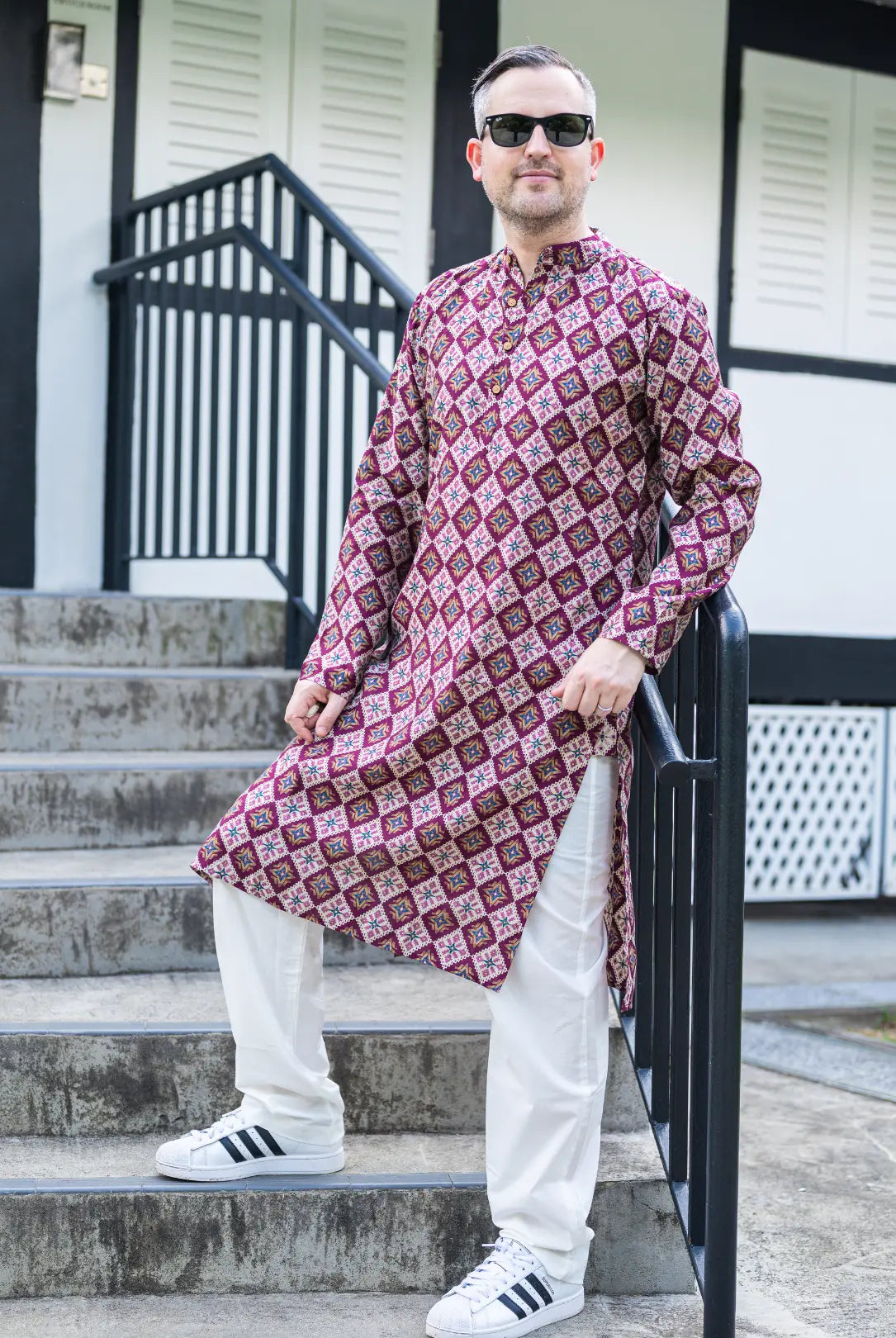 Tara Purple Men's Kurta Pajama Set in Muslin Cotton Nimbu