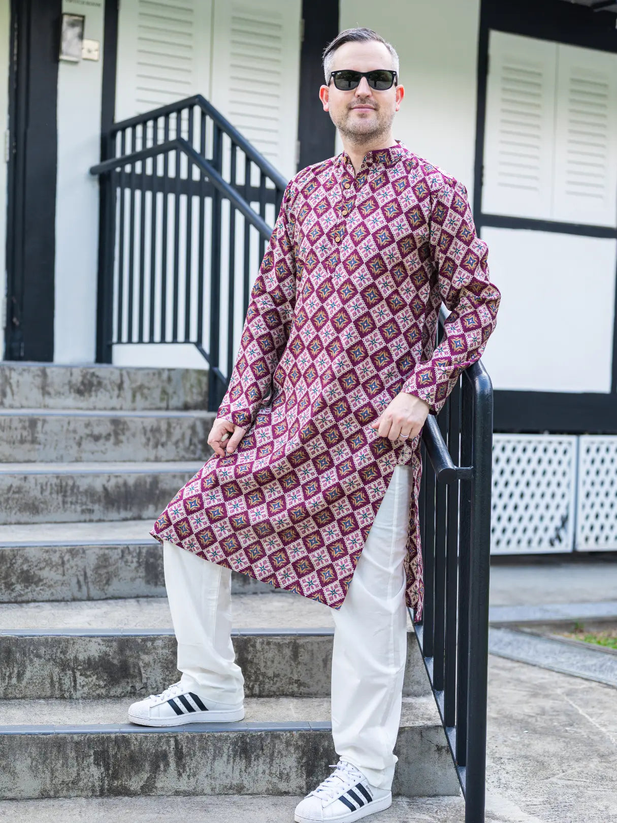 Tara Purple Men's Kurta Pajama Set in Muslin Cotton Nimbu