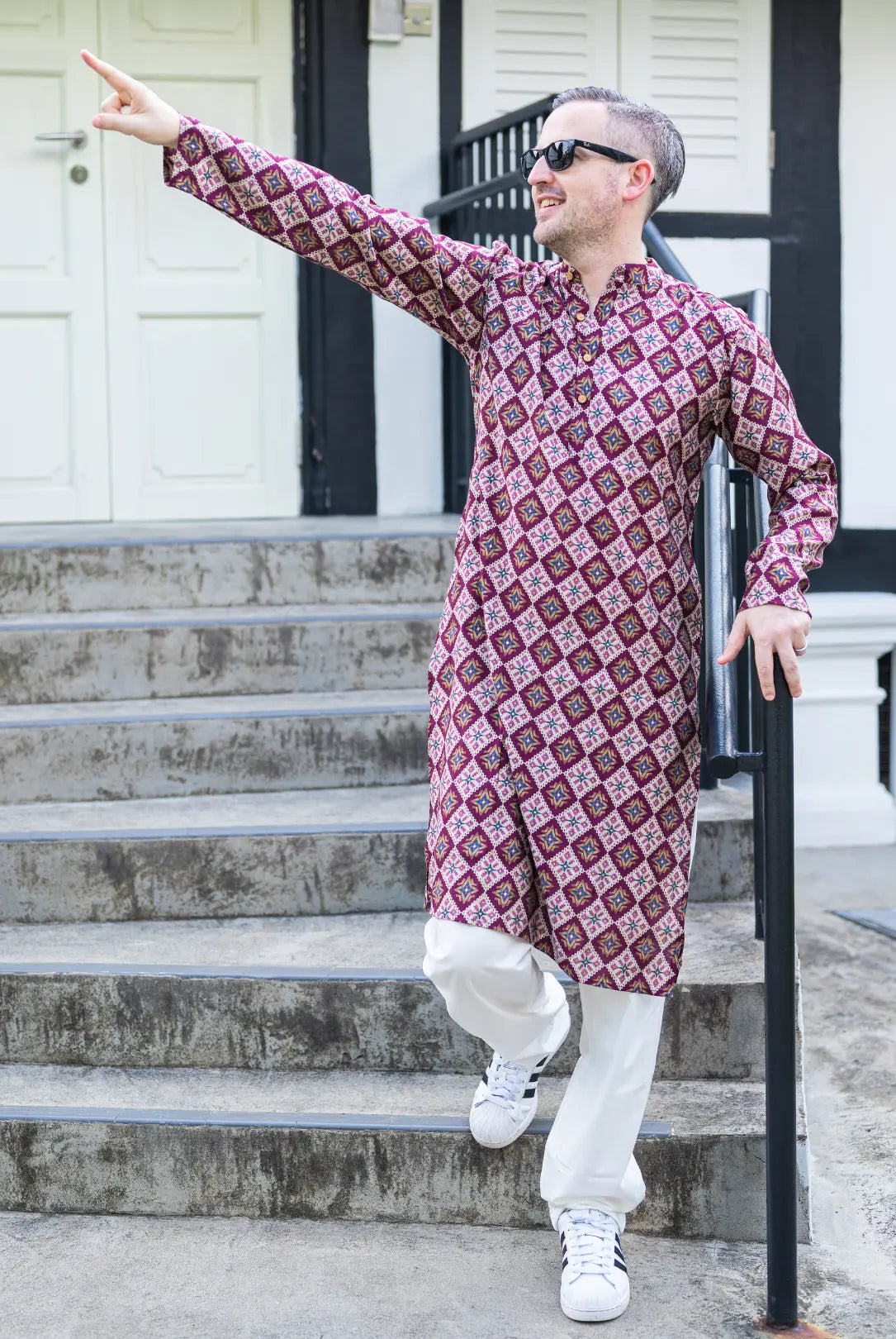 Tara Purple Men's Kurta Pajama Set in Muslin Cotton Nimbu