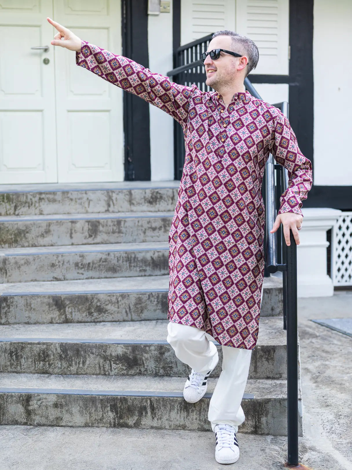 Tara Purple Men's Kurta Pajama Set in Muslin Cotton Nimbu