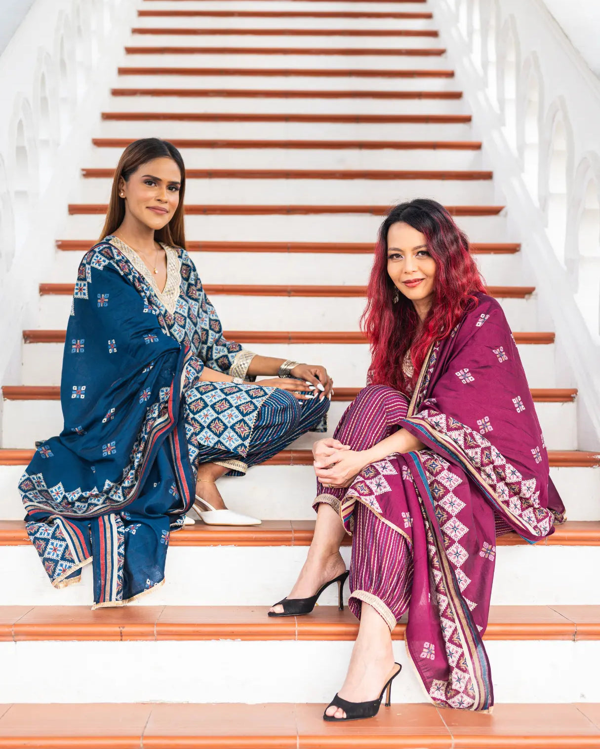 Tara Blue Women's Choga Style Kurti & Salwar Set in Muslin Cotton with Matching Dupatta Nimbu