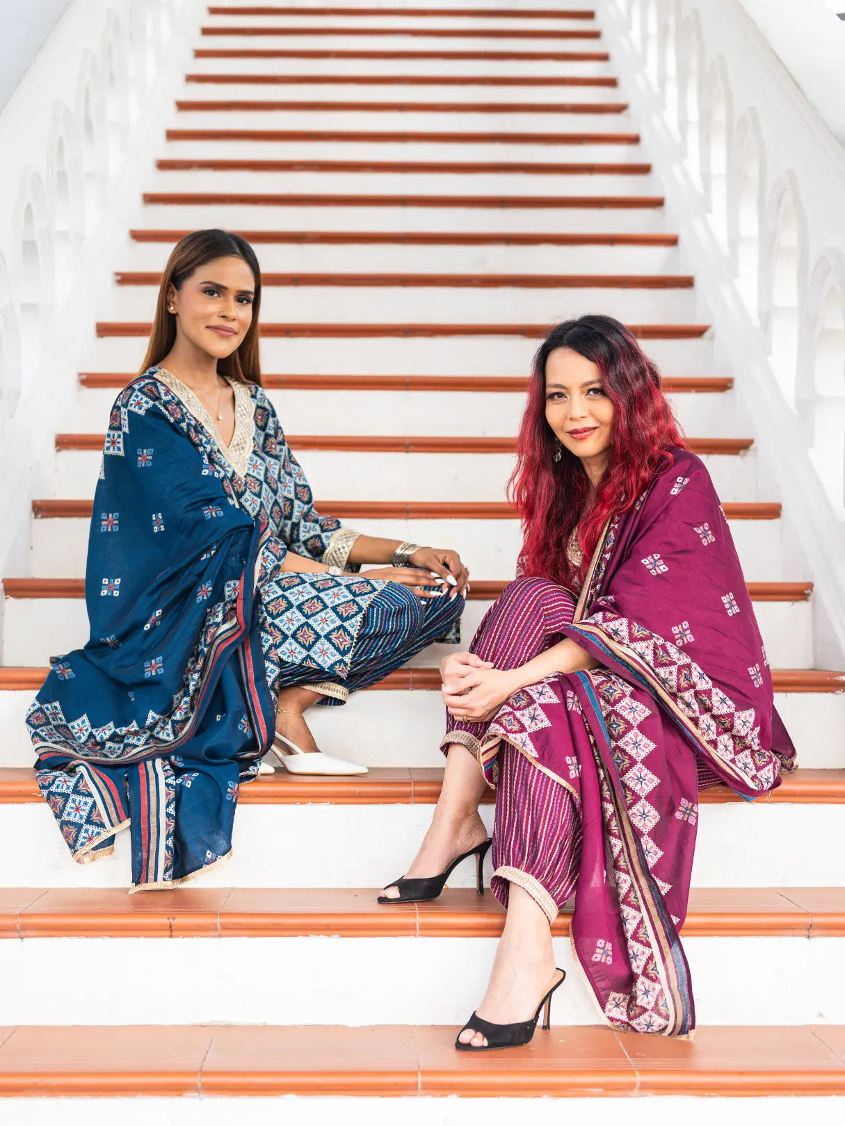 Tara Blue Women's Choga Style Kurti & Salwar Set in Muslin Cotton with Matching Dupatta Nimbu