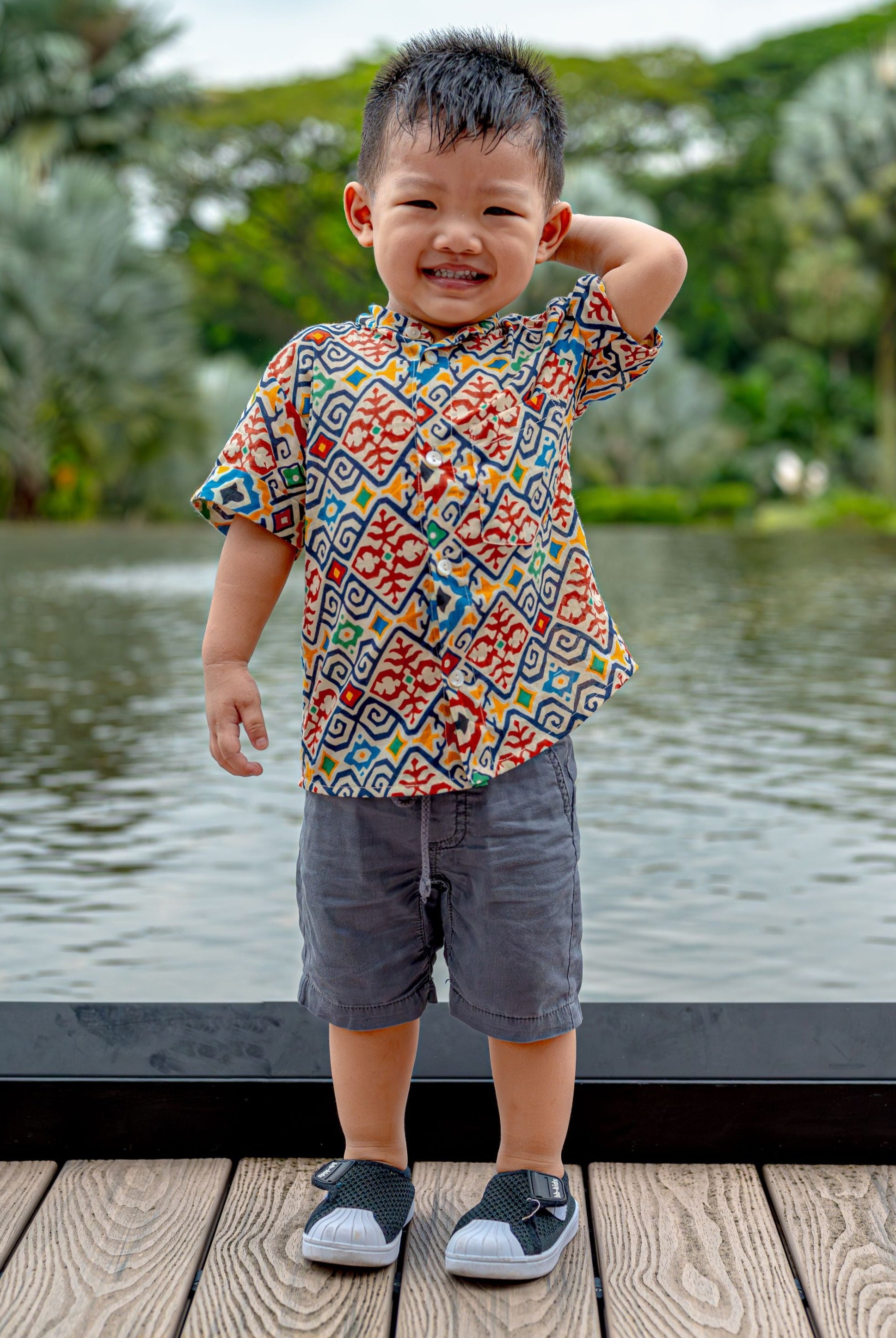 Spain Kids Unisex Cotton Shirt in Mandarin Collar - Nimbu Kids