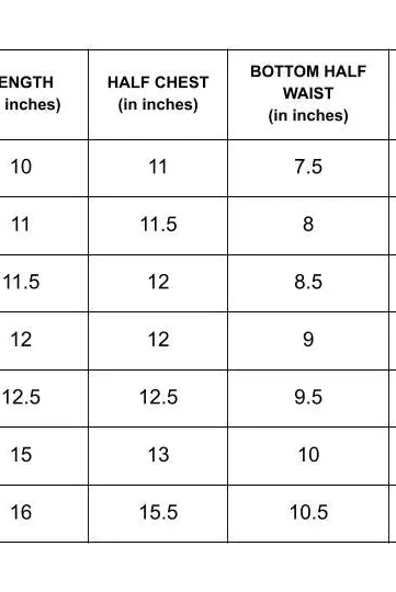 size chart Kesar Sharara crop top set for girls