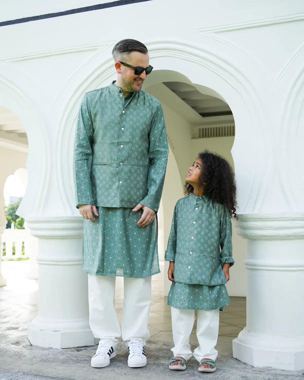 Vir Sage Green Boys Kurta Pajama Jacket in Muslin Cotton Nimbu