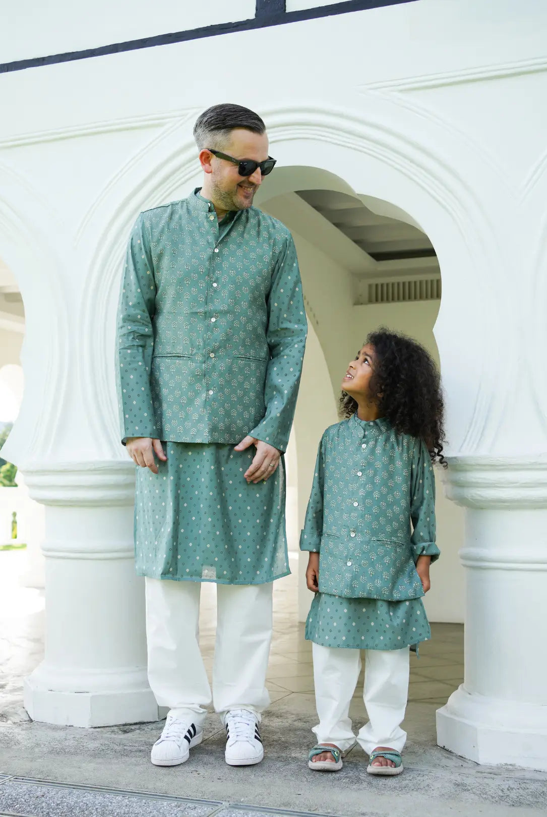 Vir Sage Green Boys Kurta Pajama Jacket in Muslin Cotton Nimbu