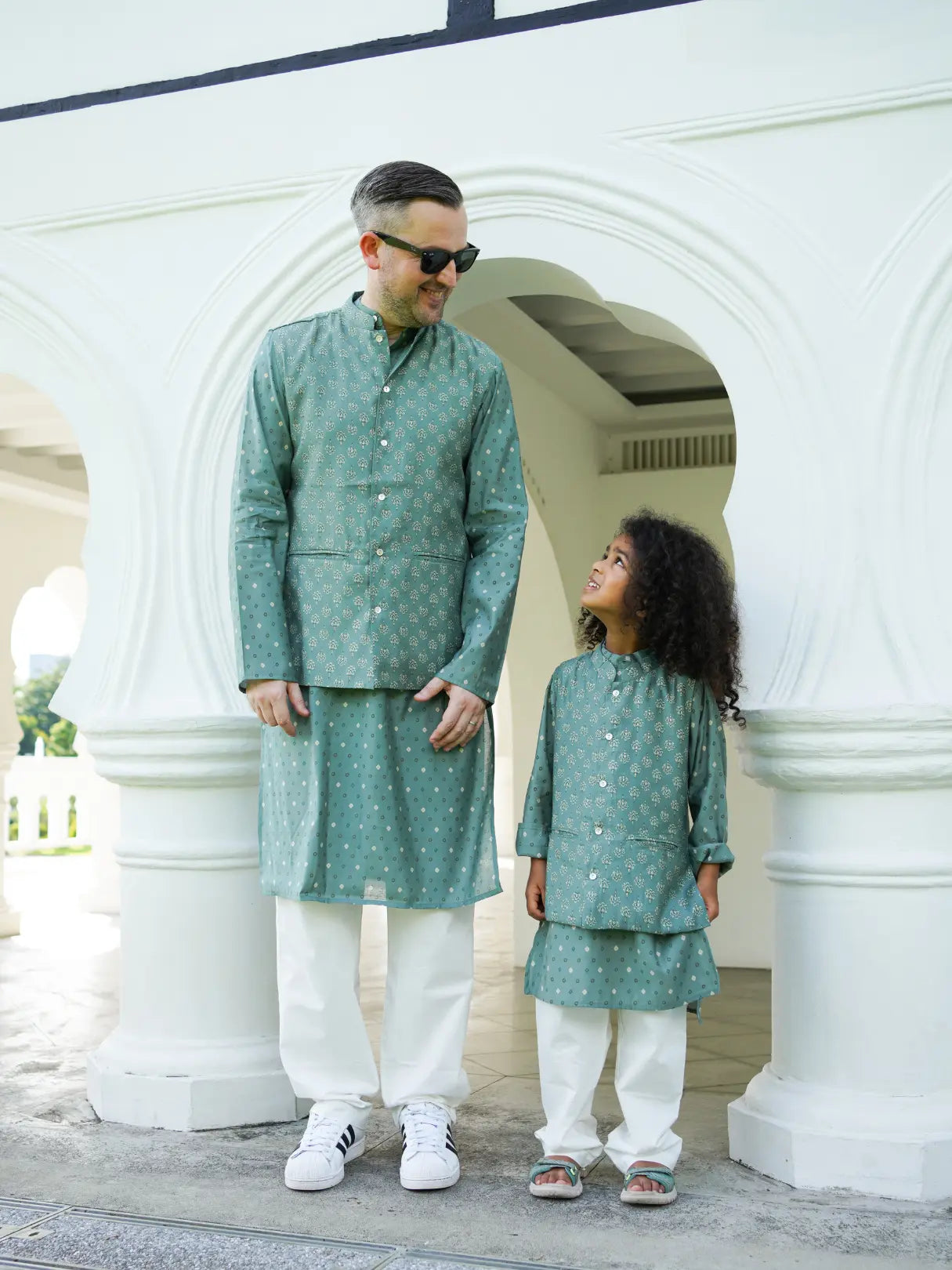 Vir Sage Green Boys Kurta Pajama Jacket in Muslin Cotton Nimbu