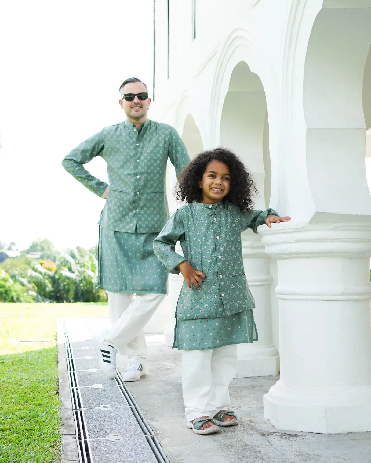 Vir Sage Green Boys Kurta Pajama Jacket in Muslin Cotton Nimbu