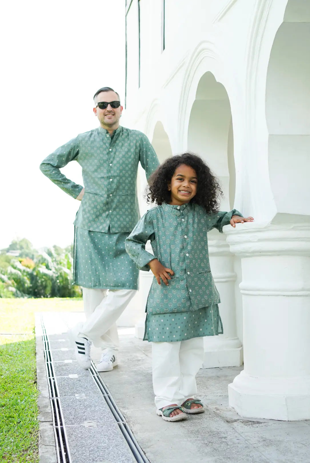 Vir Sage Green Boys Kurta Pajama Jacket in Muslin Cotton Nimbu