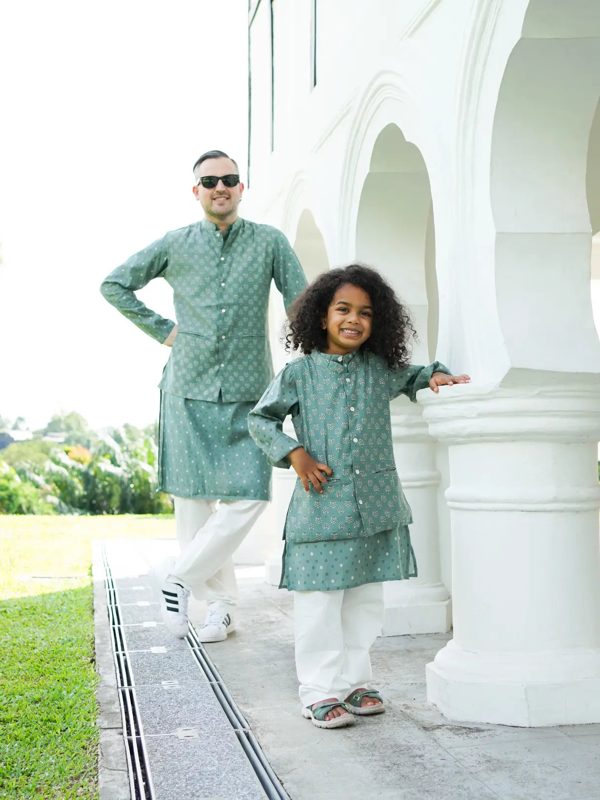 Vir Sage Green Boys Kurta Pajama Jacket in Muslin Cotton Nimbu