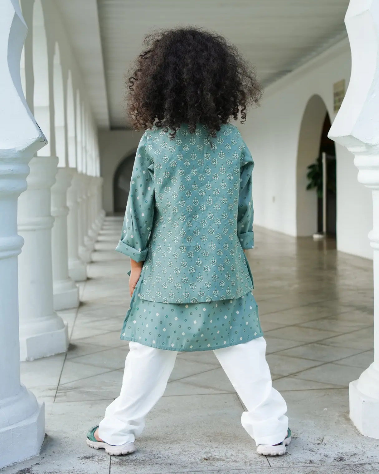 Vir Sage Green Boys Kurta Pajama Jacket in Muslin Cotton Nimbu