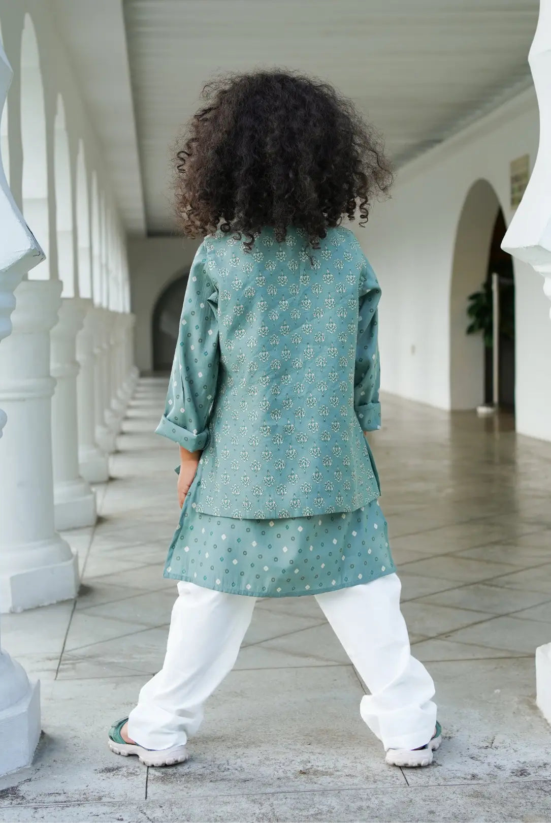 Vir Sage Green Boys Kurta Pajama Jacket in Muslin Cotton Nimbu