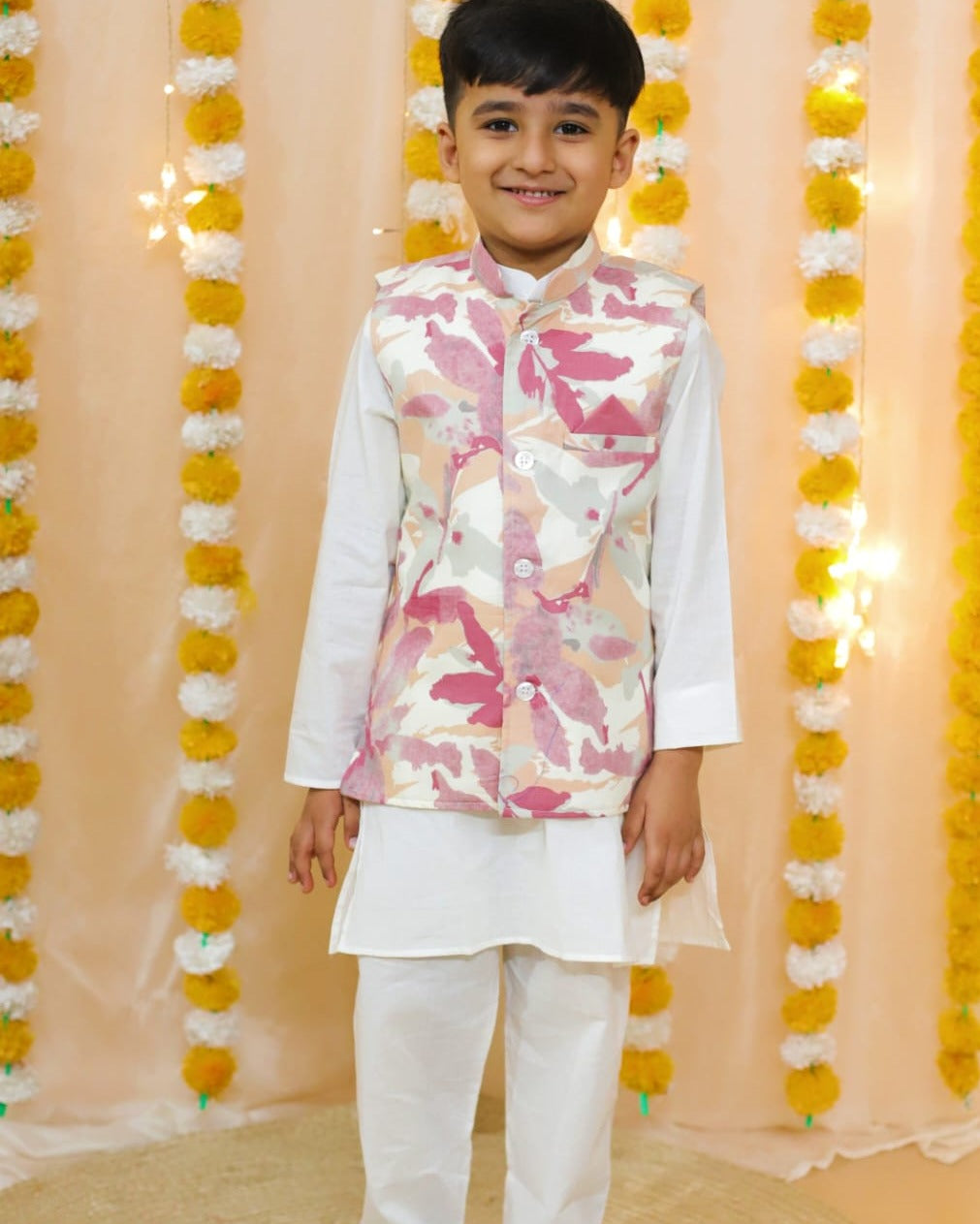 Splash Kurta Pajama Jacket Set in Pink