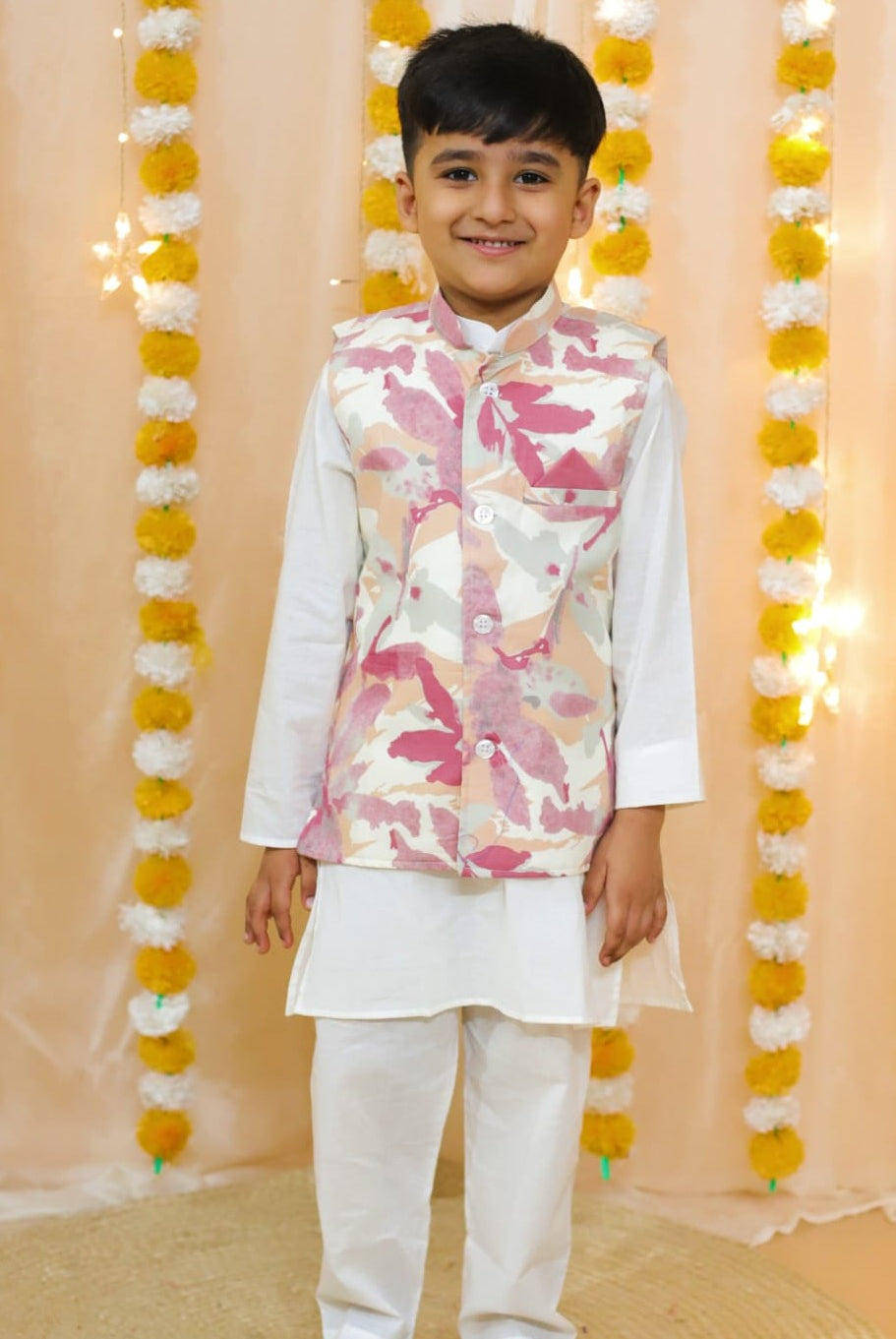 Splash Kurta Pajama Jacket Set in Pink
