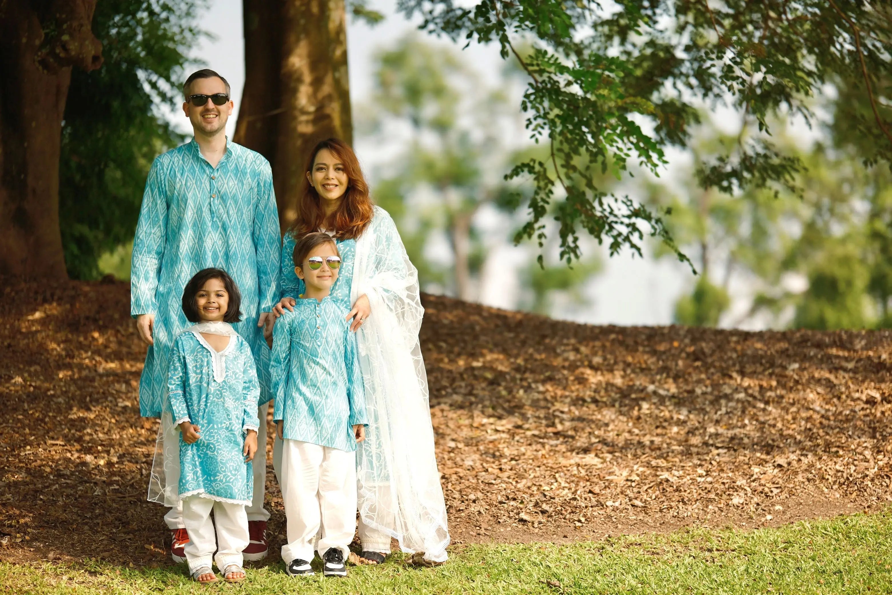 'Meher' Women's Blue Kurti, Pants with Lace Work and Embroidered White Net Dupatta Set Nimbu