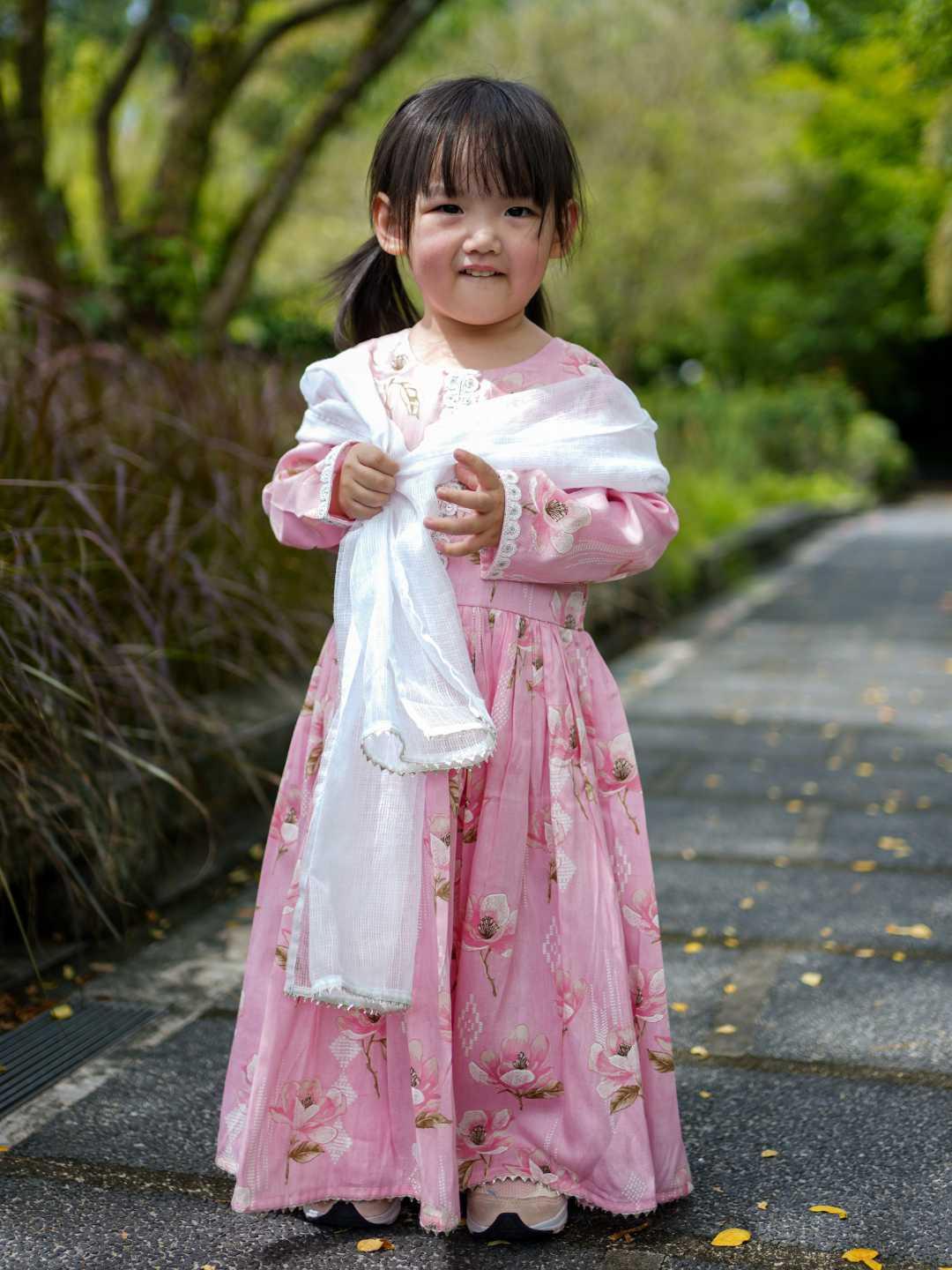 Zarina Pink Girls Anarkali in Cotton