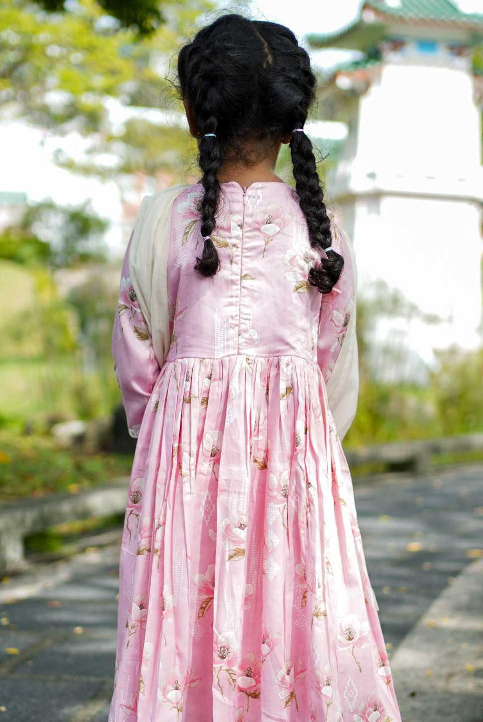Zarina Pink Girls Cotton Anarkali
