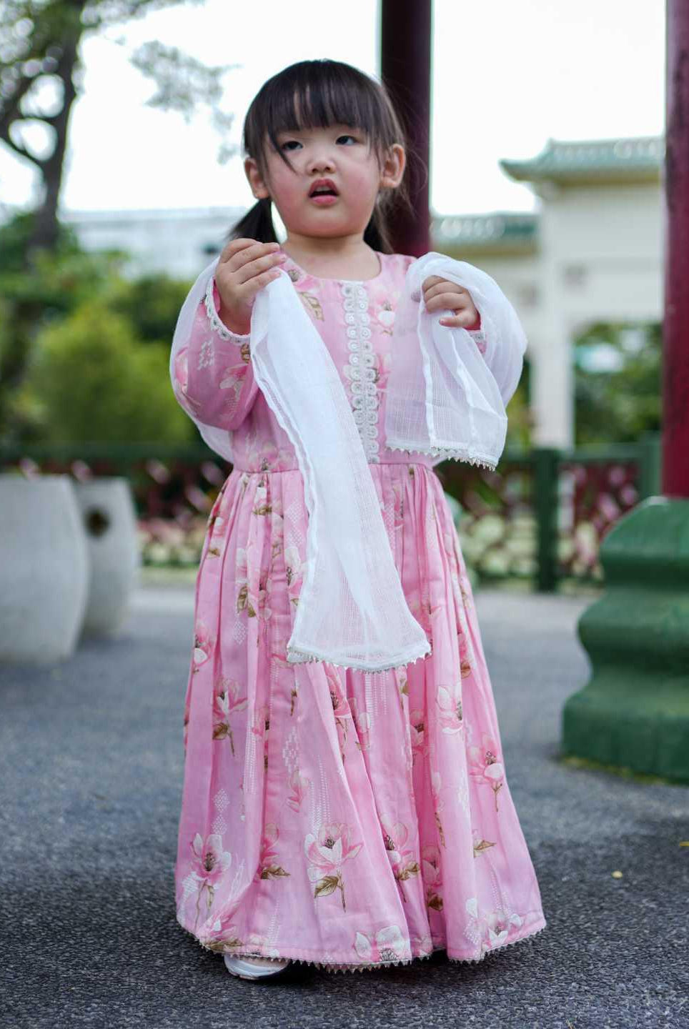 Zarina Pink Girls Anarkali in Cotton