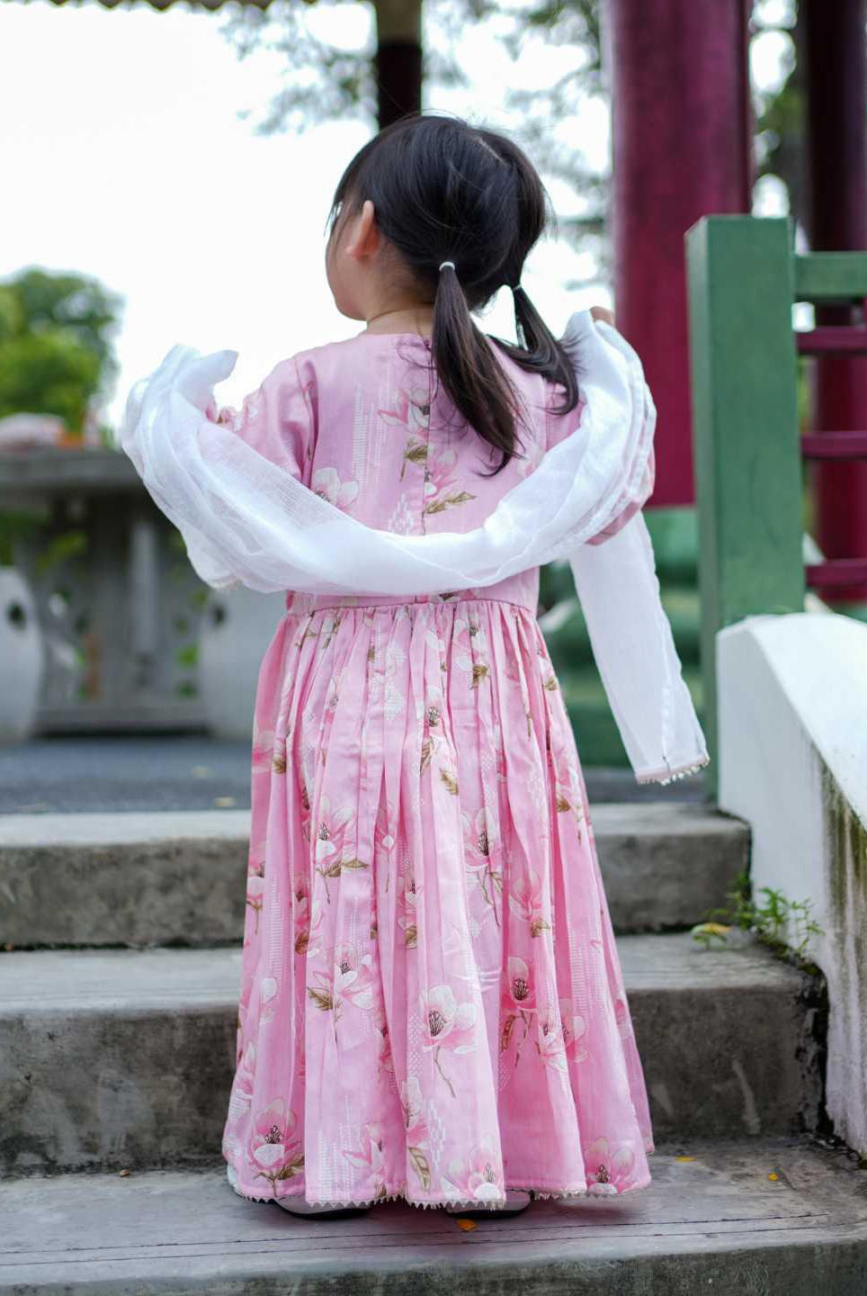 Zarina Pink Girls Anarkali in Cotton