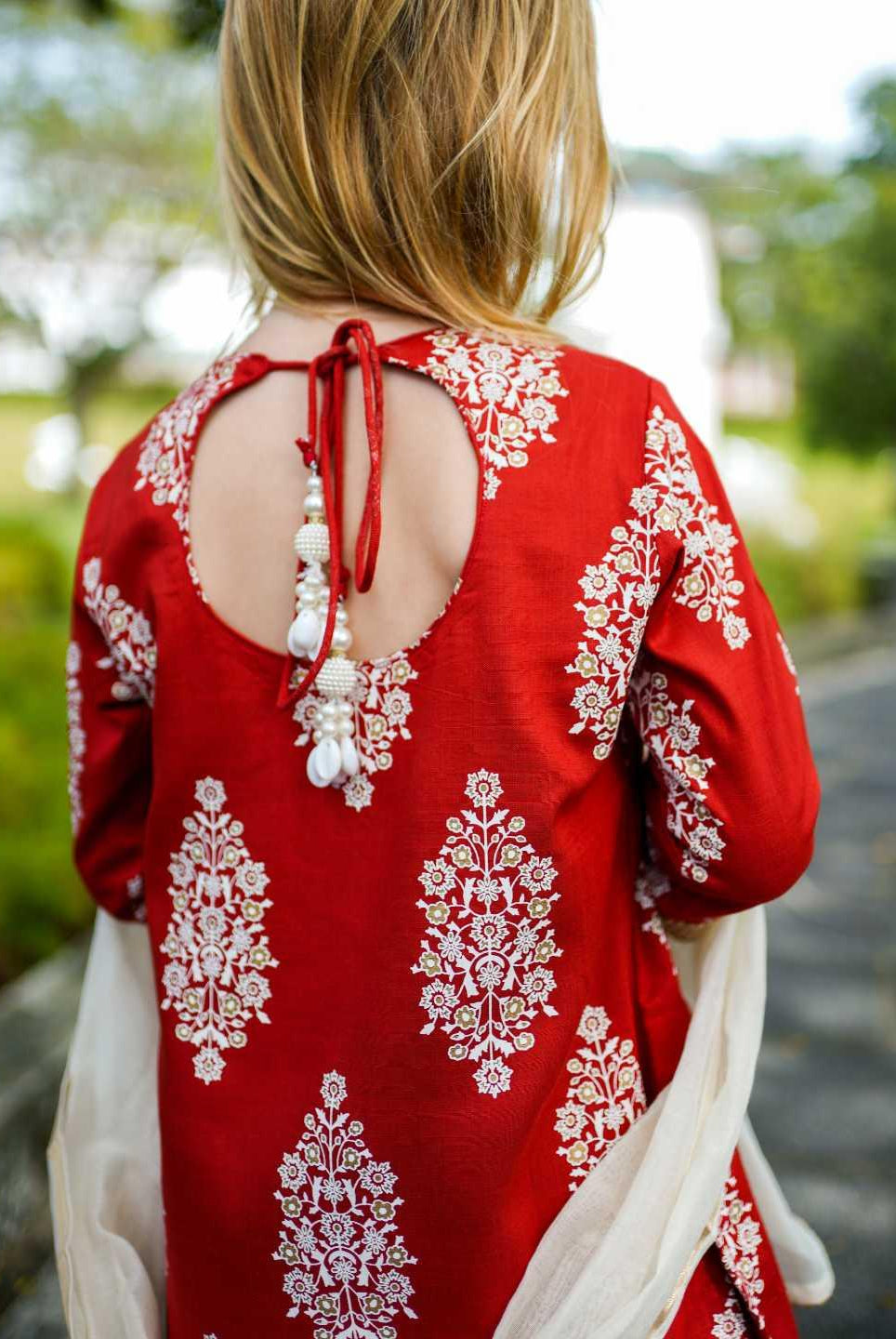 Zeena Red Girls Palazzo Kurta Set in Cotton