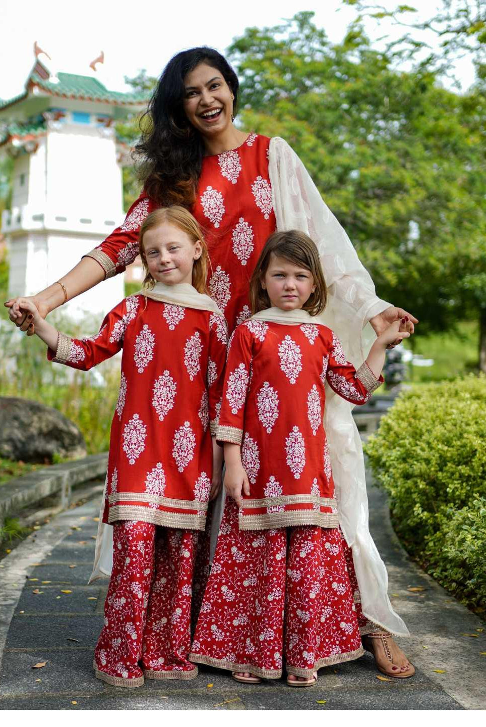 Zeena Red Girls Palazzo Kurta Set in Cotton