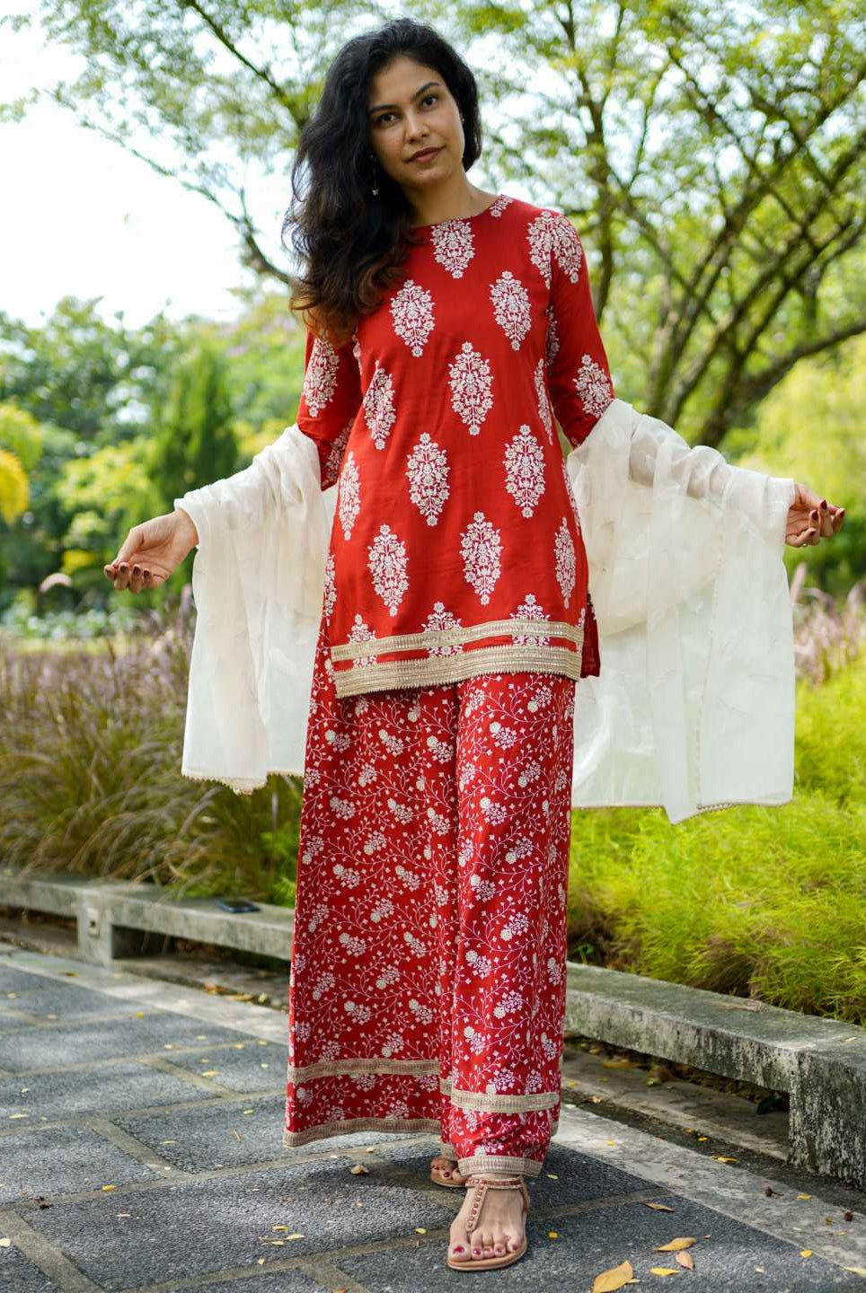Zeena Red Women Palazzo Kurta Set