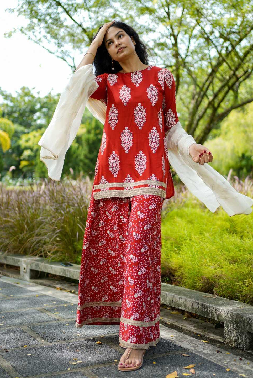 Zeena Red Women Palazzo Kurta Set