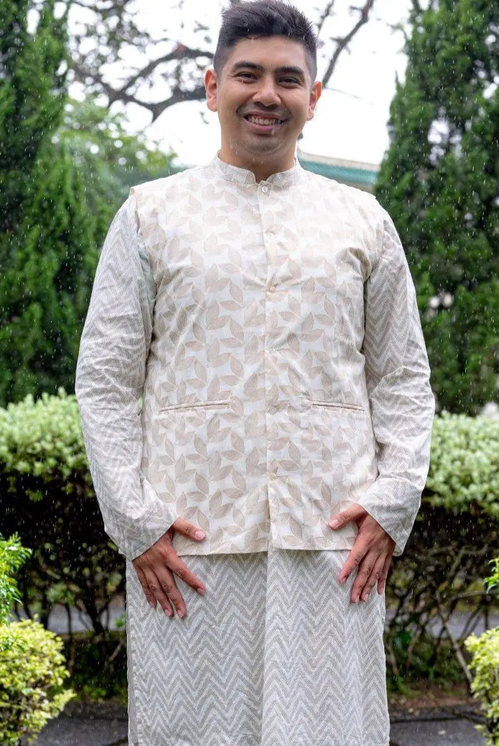 Zoya Mens White & Gold 3-pc Cotton Jacket Set in Cotton Nimbu