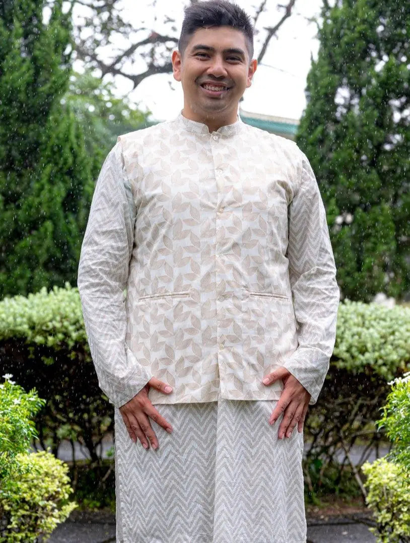 Zoya Mens White & Gold 3-pc Cotton Jacket Set in Cotton Nimbu