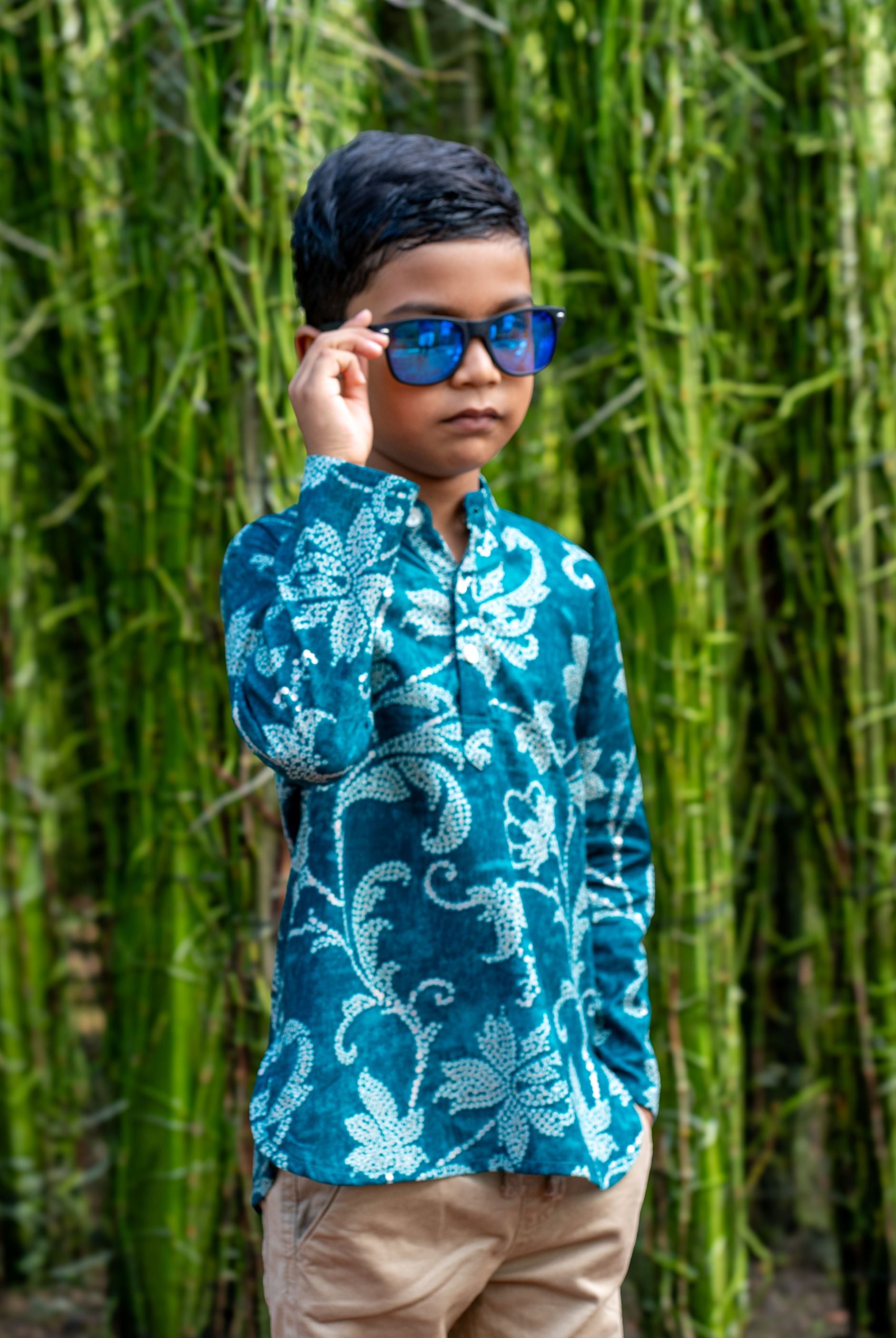 Alia Boys' Short Kurta in Green & Gold