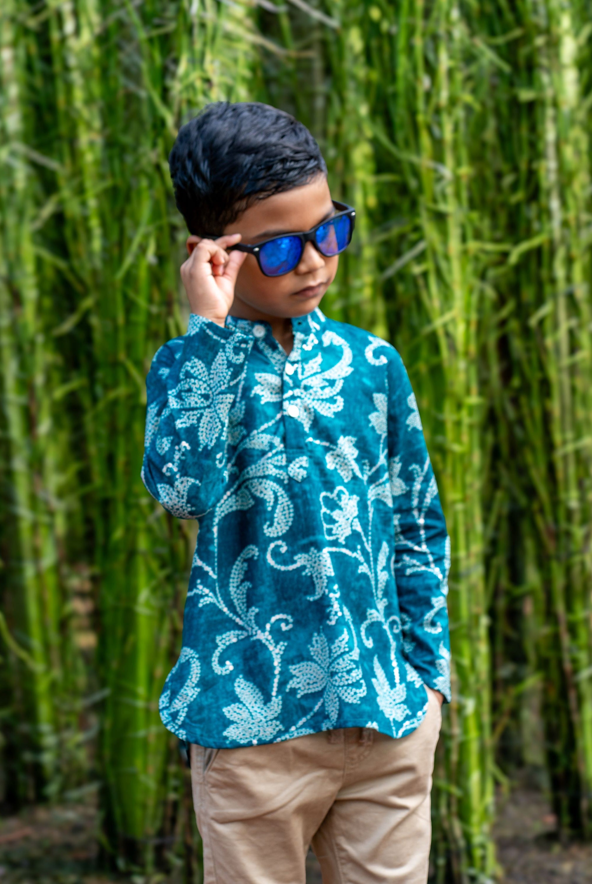 Alia Boys' Short Kurta in Green & Gold