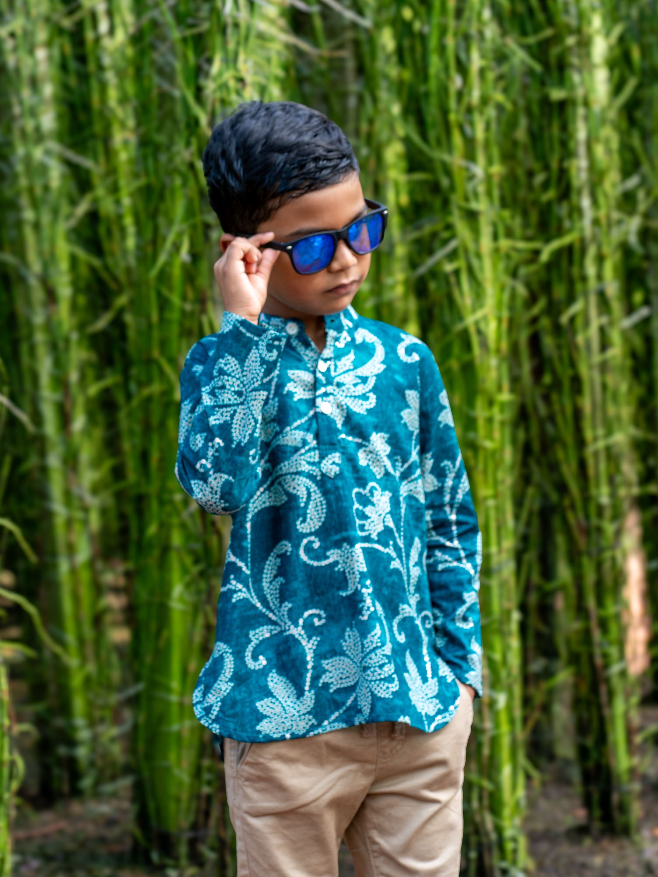 Alia Boys' Short Kurta in Green & Gold