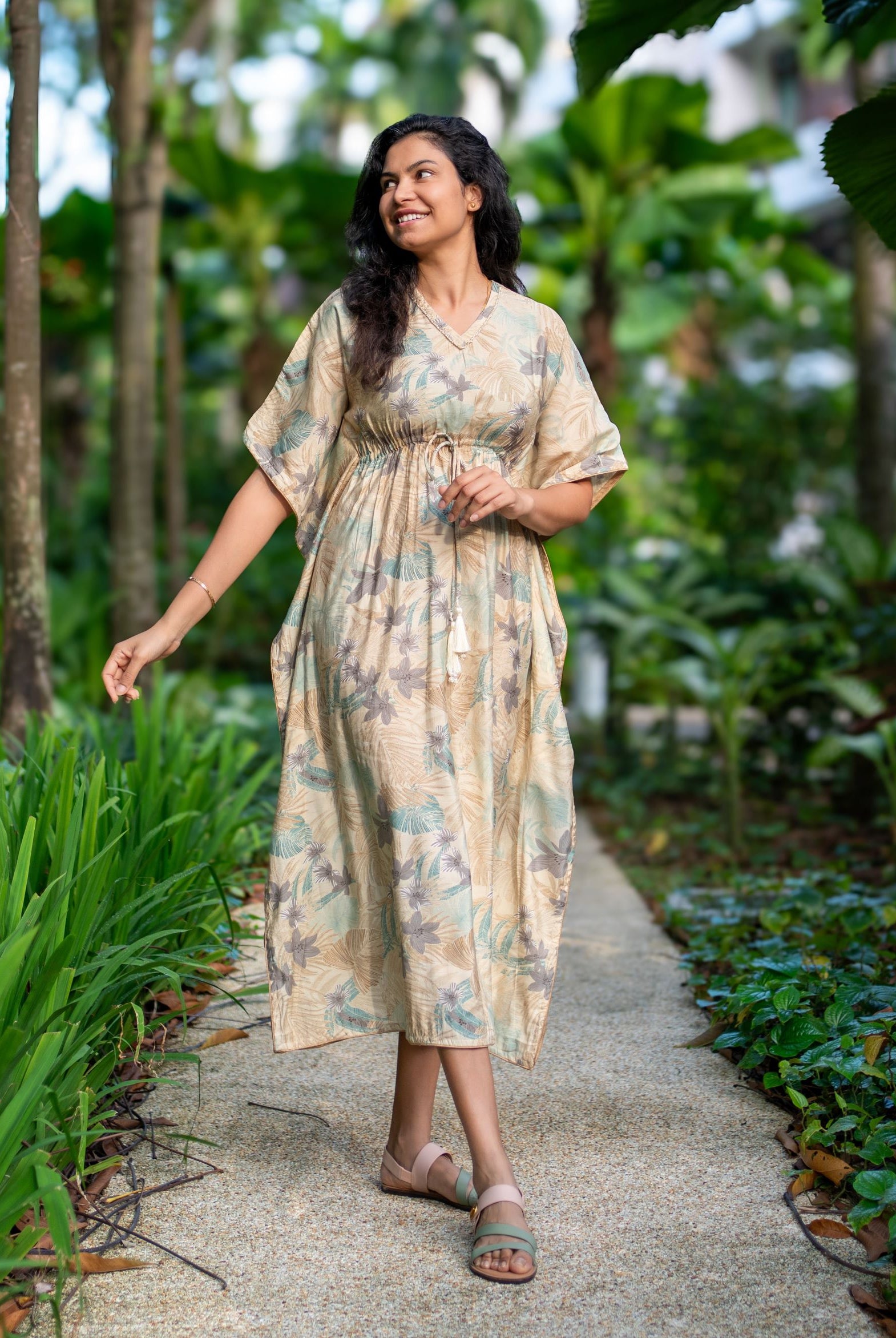 Arya Blue Gold Women's Long Kaftan Dress, Festive Season, Hari Raya, Weekend Party, Deepavali, Rakhi