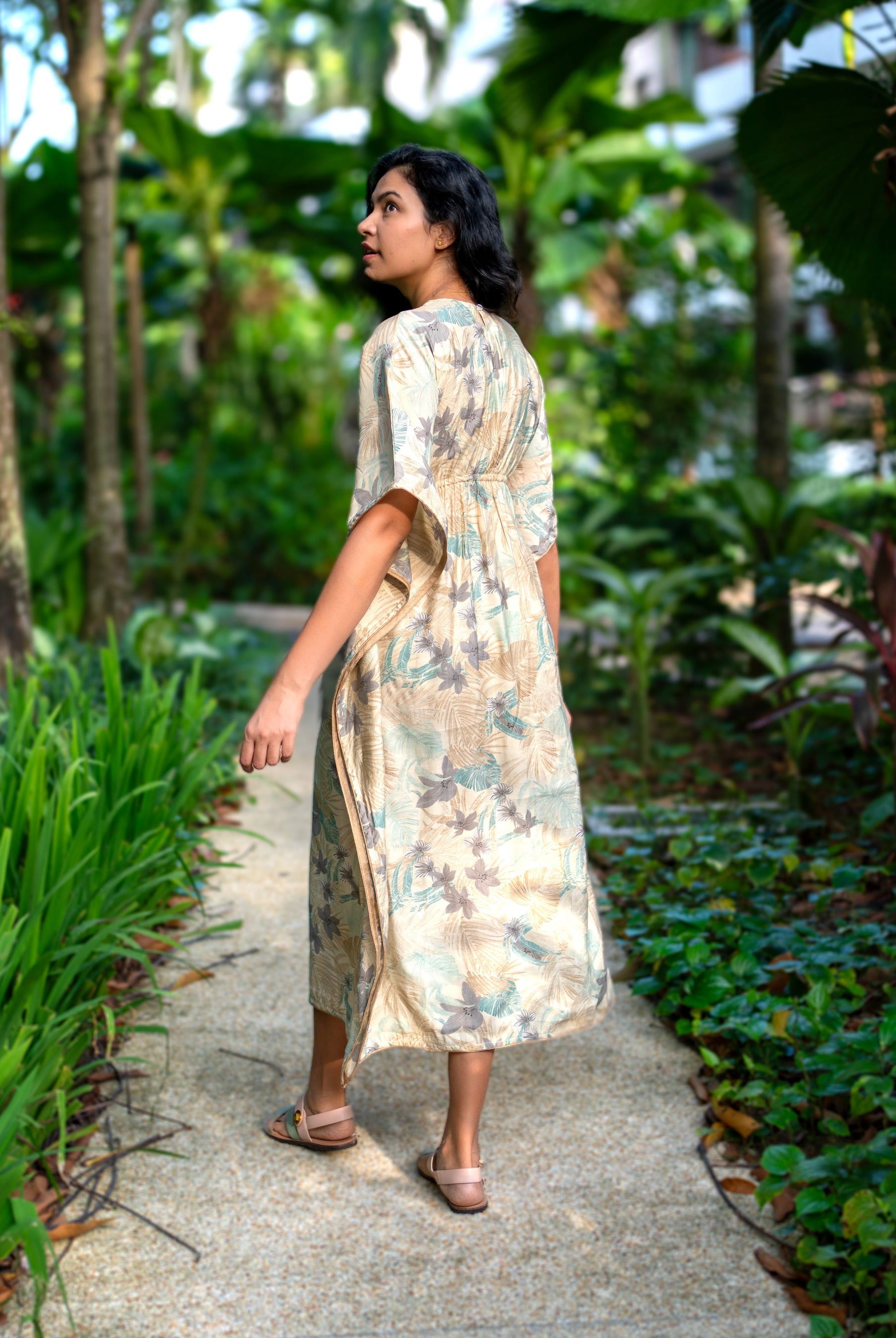 Arya Blue Gold Women's Long Kaftan Dress, Festive Season, Hari Raya, Weekend Party, Deepavali, Rakhi